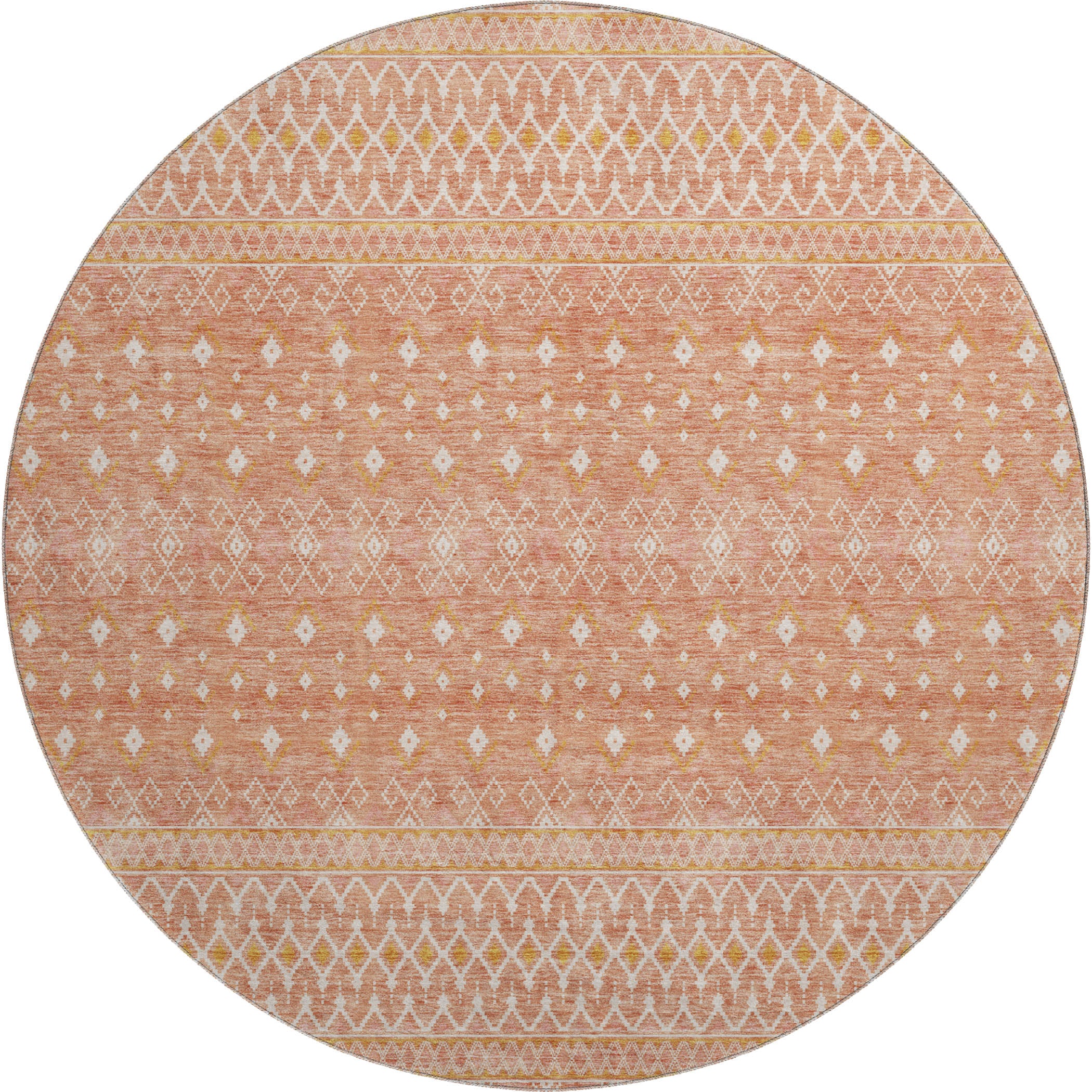 Oaxaca Machine Washable Transitional Salmon Orange Rug 8' x 8' #shape_Round
