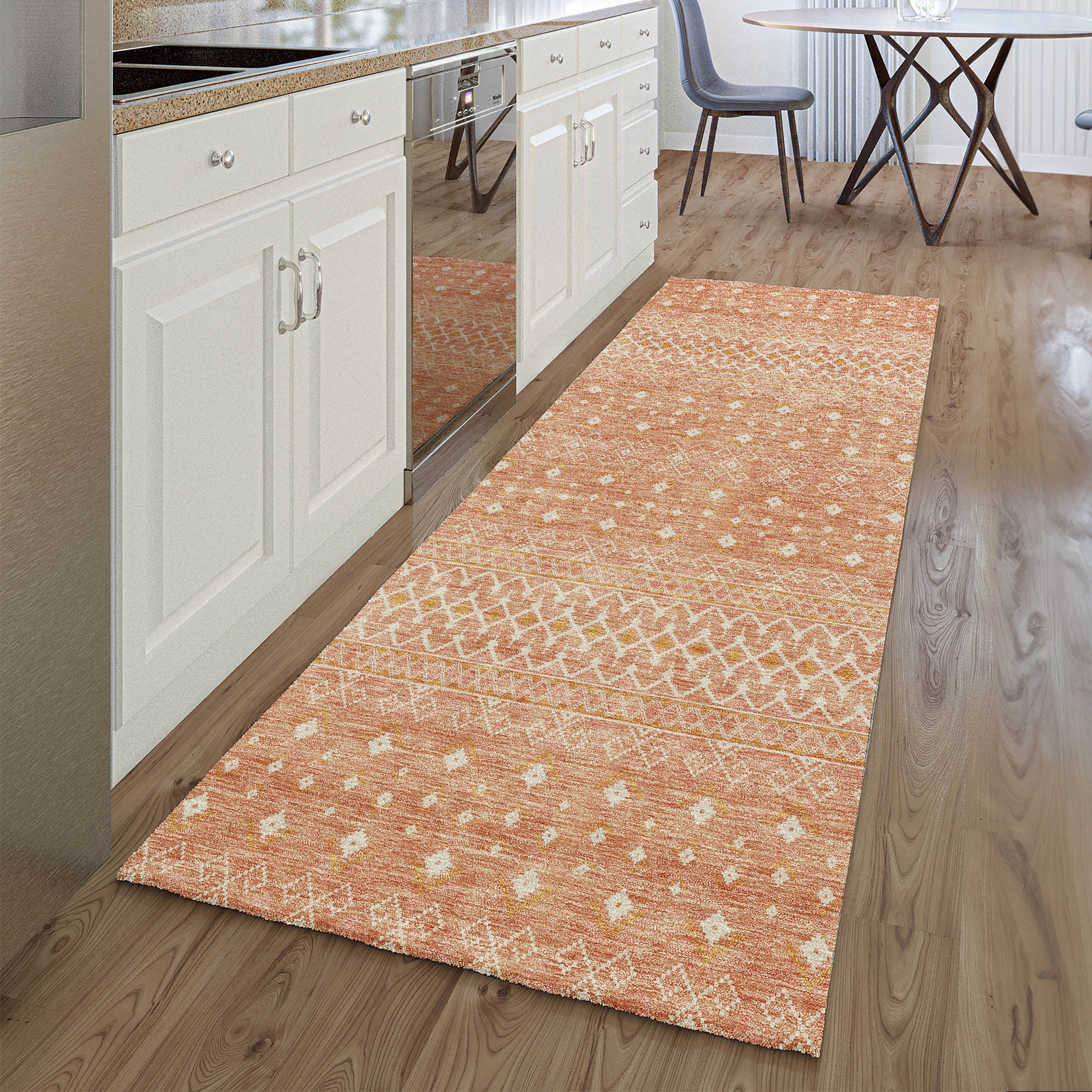 Oaxaca Machine Washable Transitional Salmon Orange Rug 2'3" x 7'6" #shape_Runner