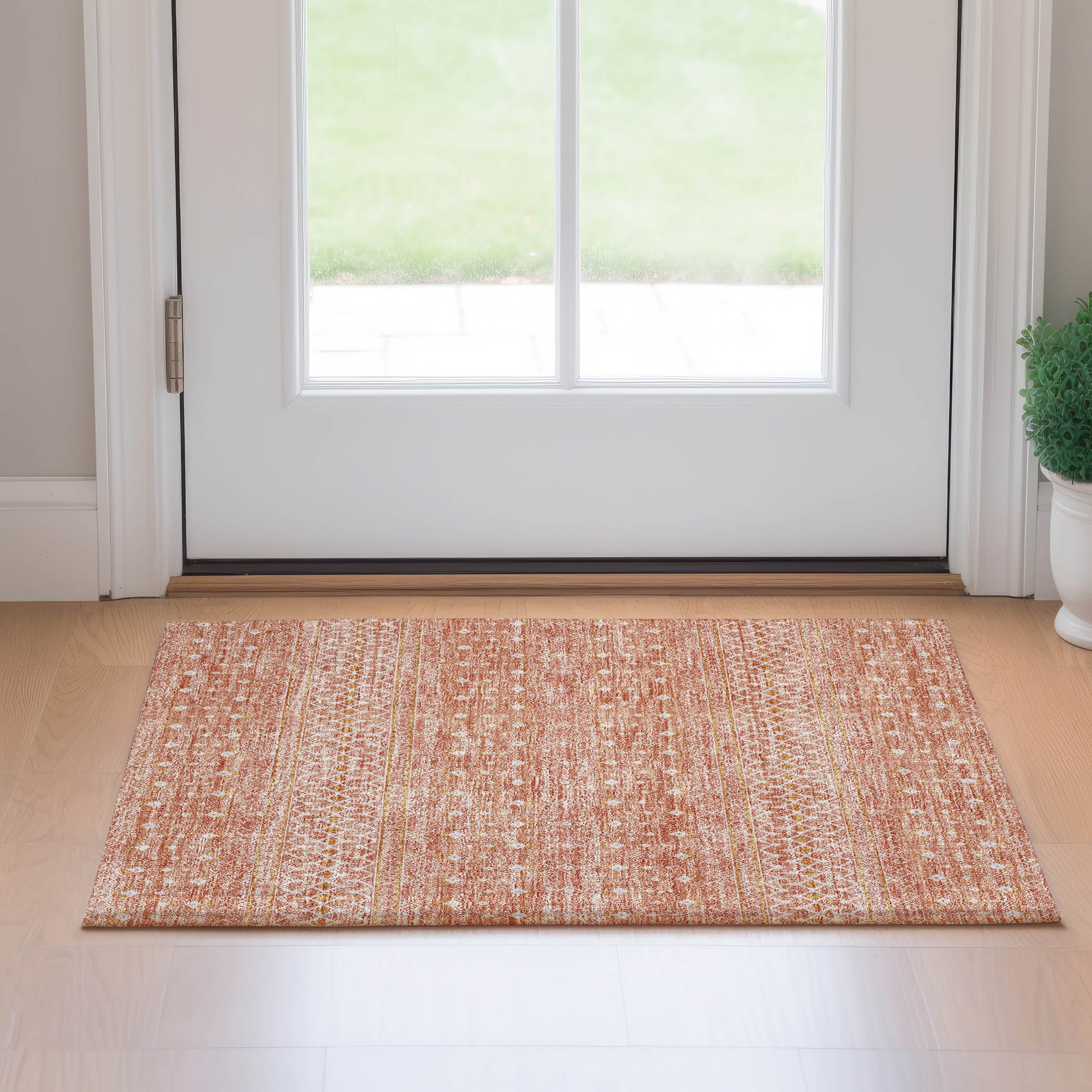 Oaxaca Machine Washable Transitional Salmon Orange Rug 1'8" x 2'6" #shape_Rectangle