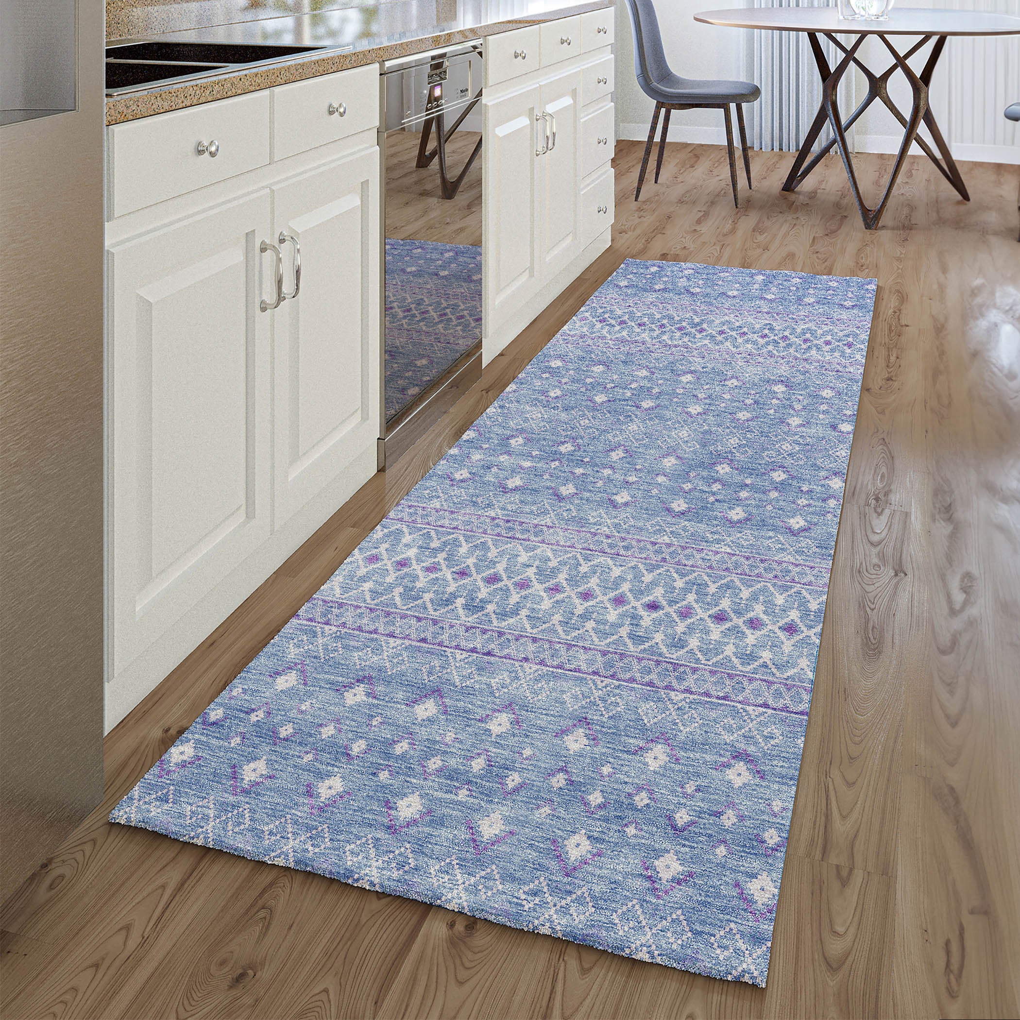 Oaxaca Machine Washable Transitional Sky Blue Rug 2'3" x 7'6" #shape_Runner
