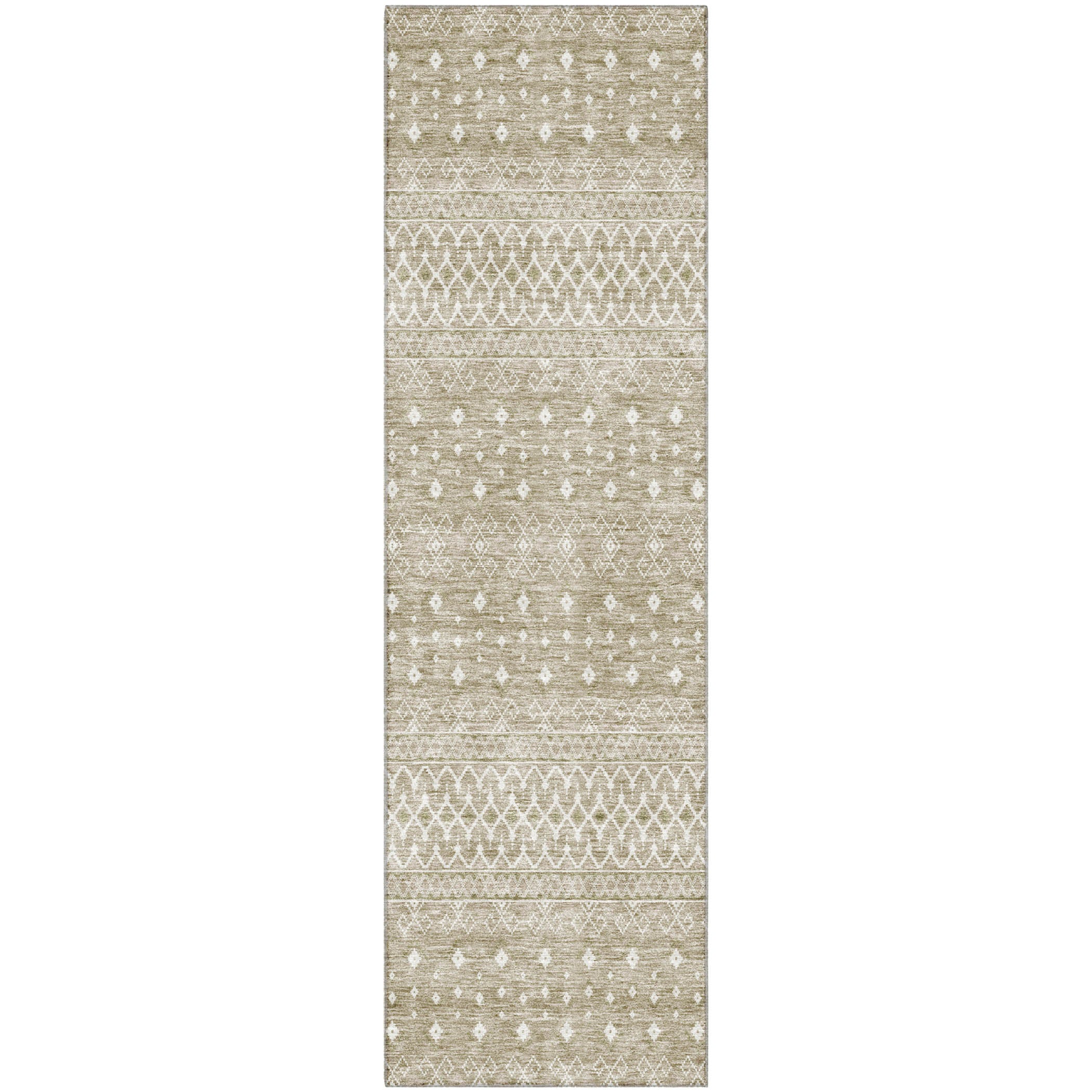 Oaxaca Machine Washable Transitional Taupe Brown Rug 2'3" x 7'6" #shape_Runner