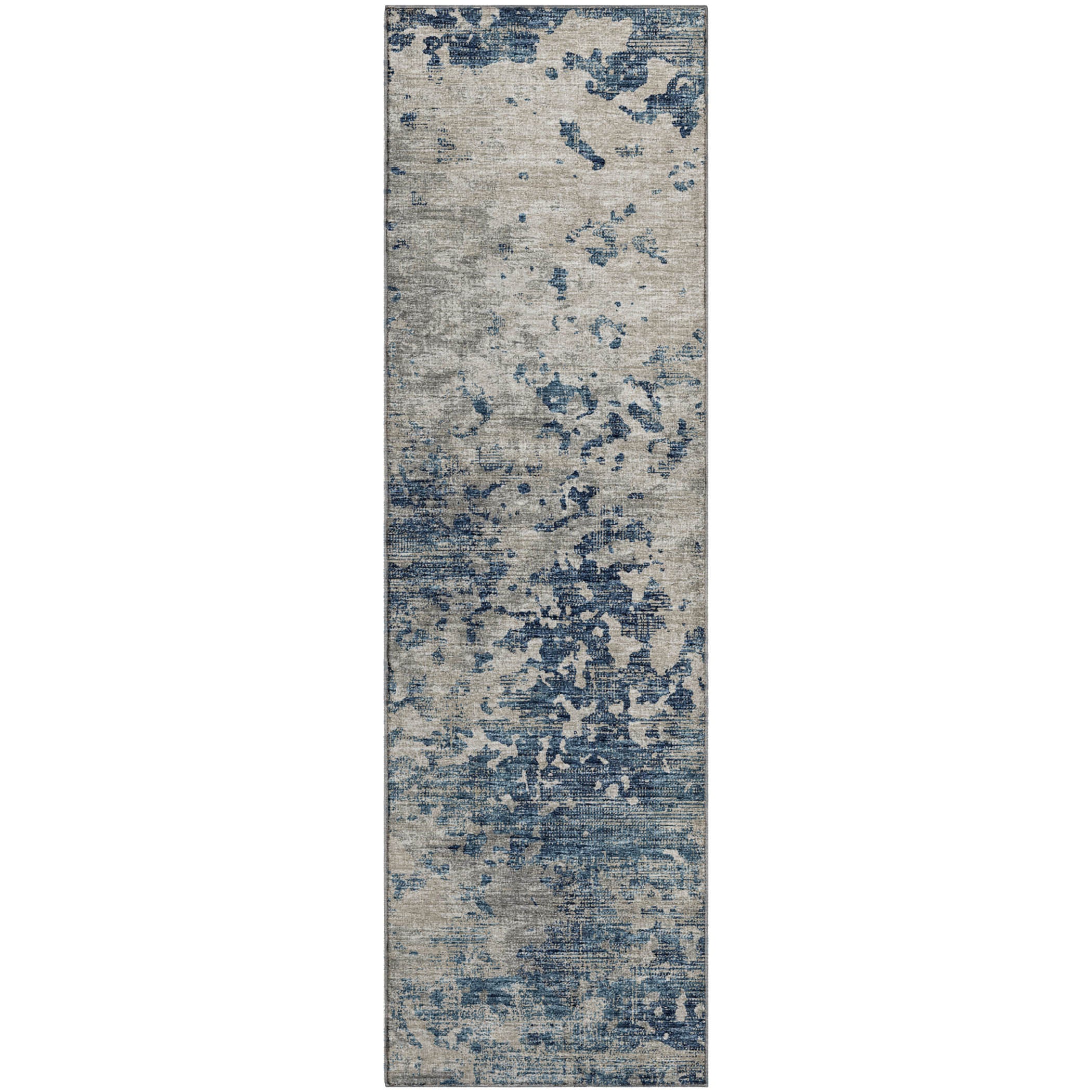 Mdina Machine Washable Transitional Blue Navy Rug 2'3" x 7'6" #shape_Runner