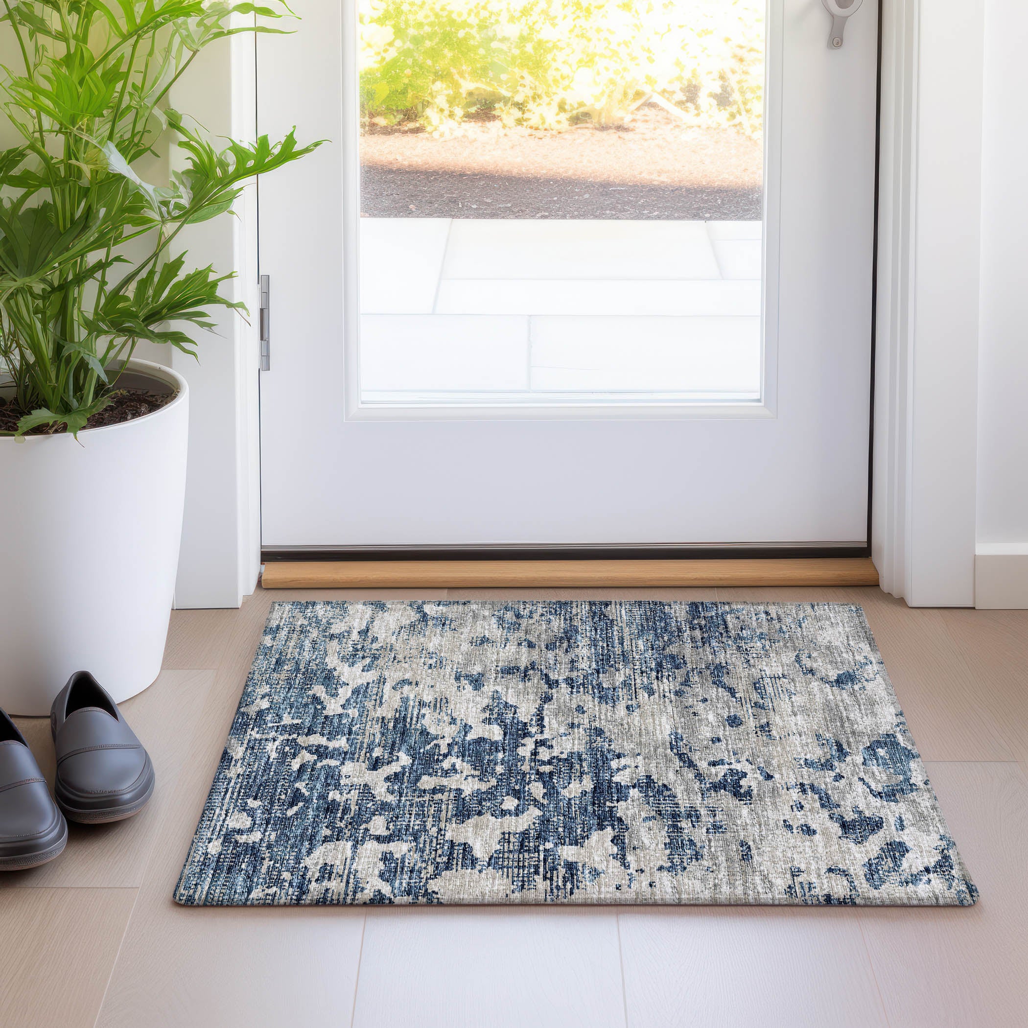 Mdina Machine Washable Transitional Blue Navy Rug 1'8" x 2'6" #shape_Rectangle