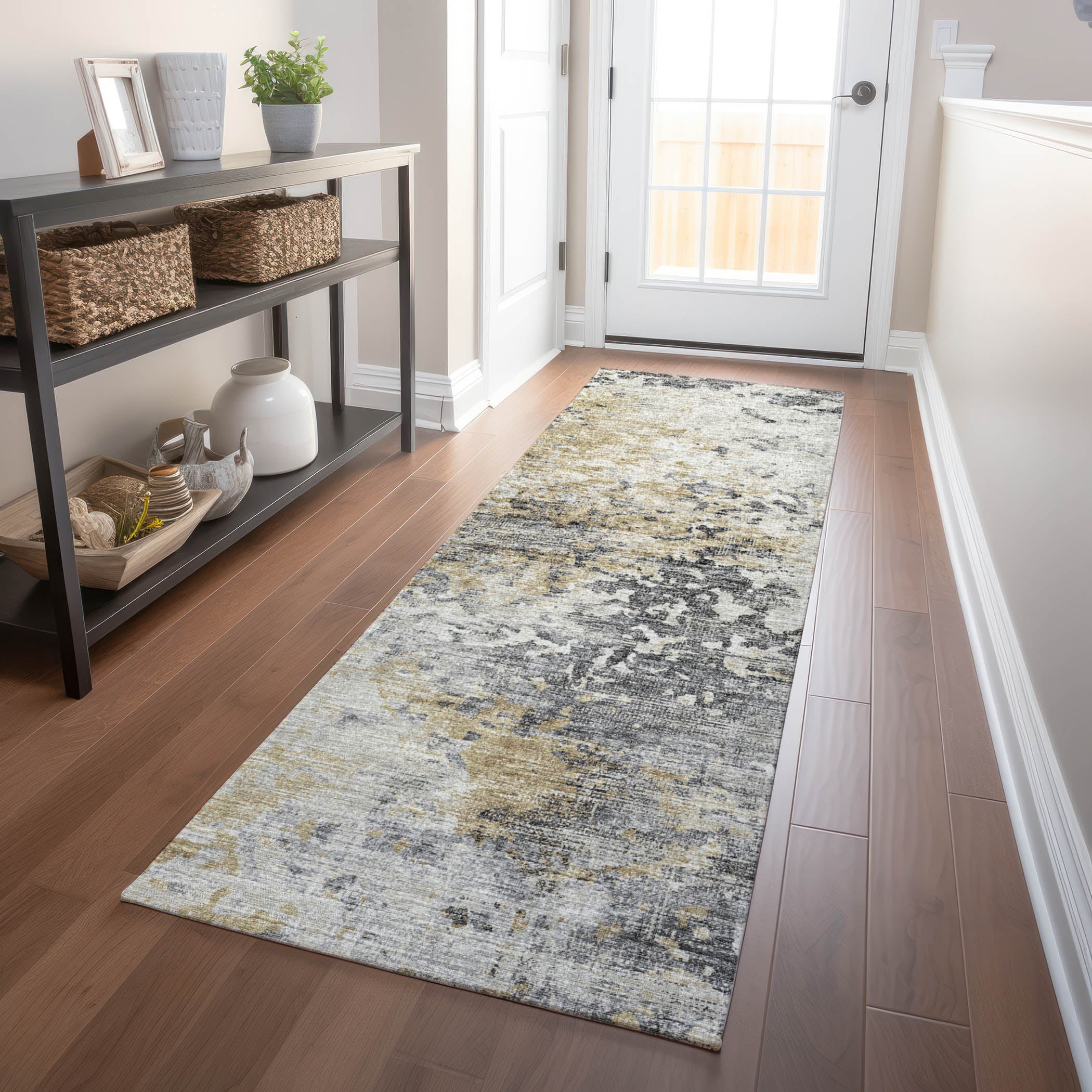 Mdina Machine Washable Transitional Moody Beige Rug 2'3" x 7'6" #shape_Runner