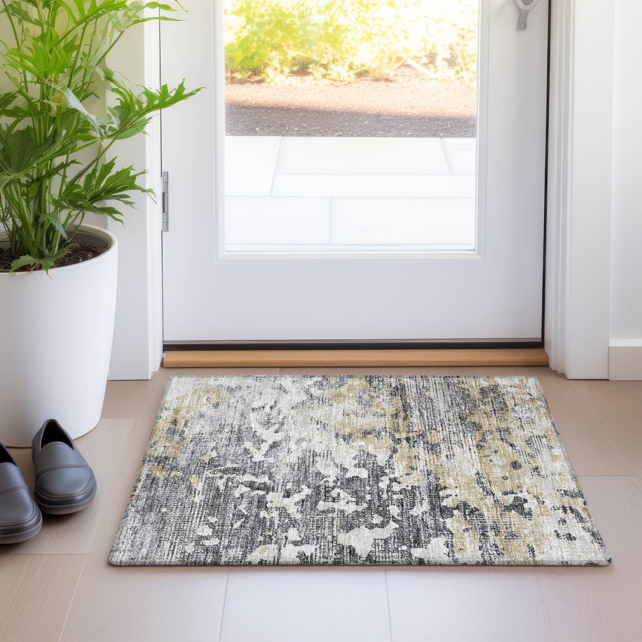 Mdina Machine Washable Transitional Moody Beige Rug 1'8" x 2'6" #shape_Rectangle