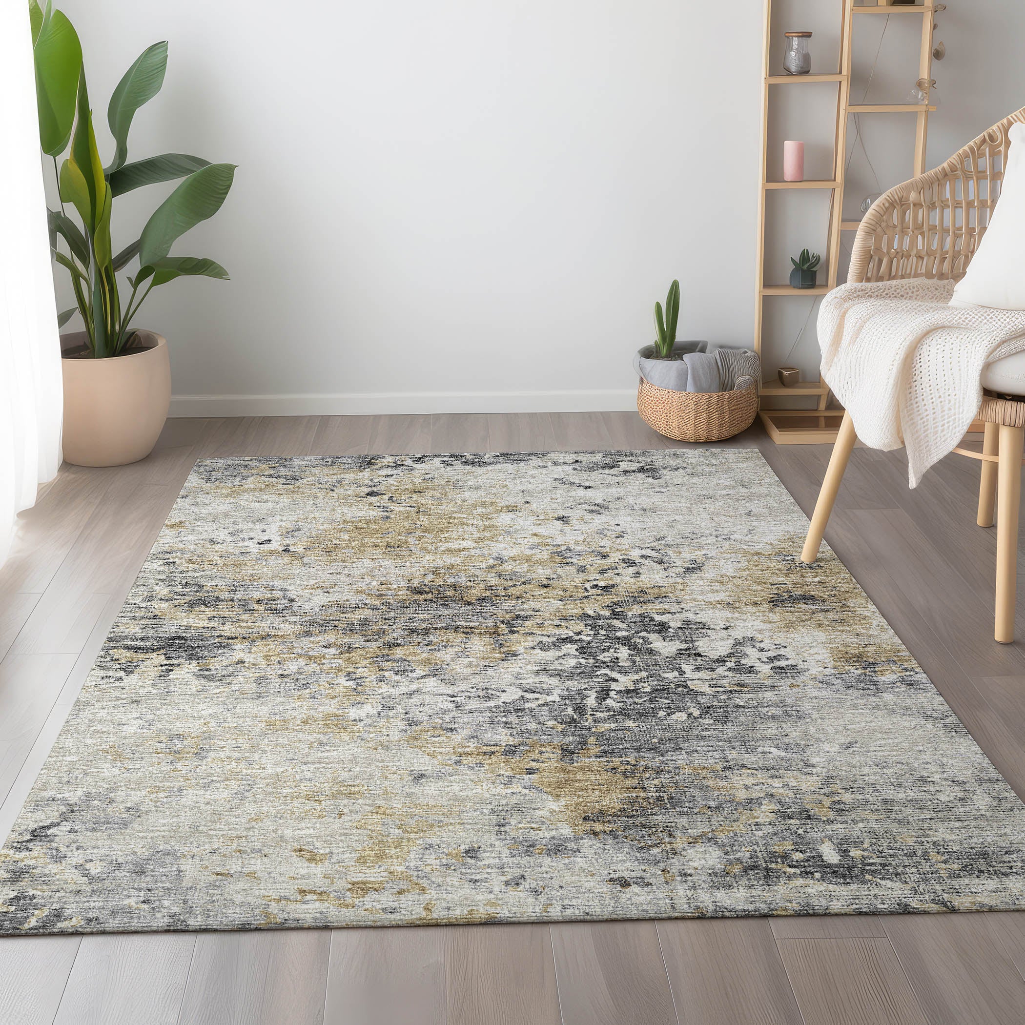 Mdina Machine Washable Transitional Moody Beige Rug 2'6" x 3'10" #shape_Rectangle