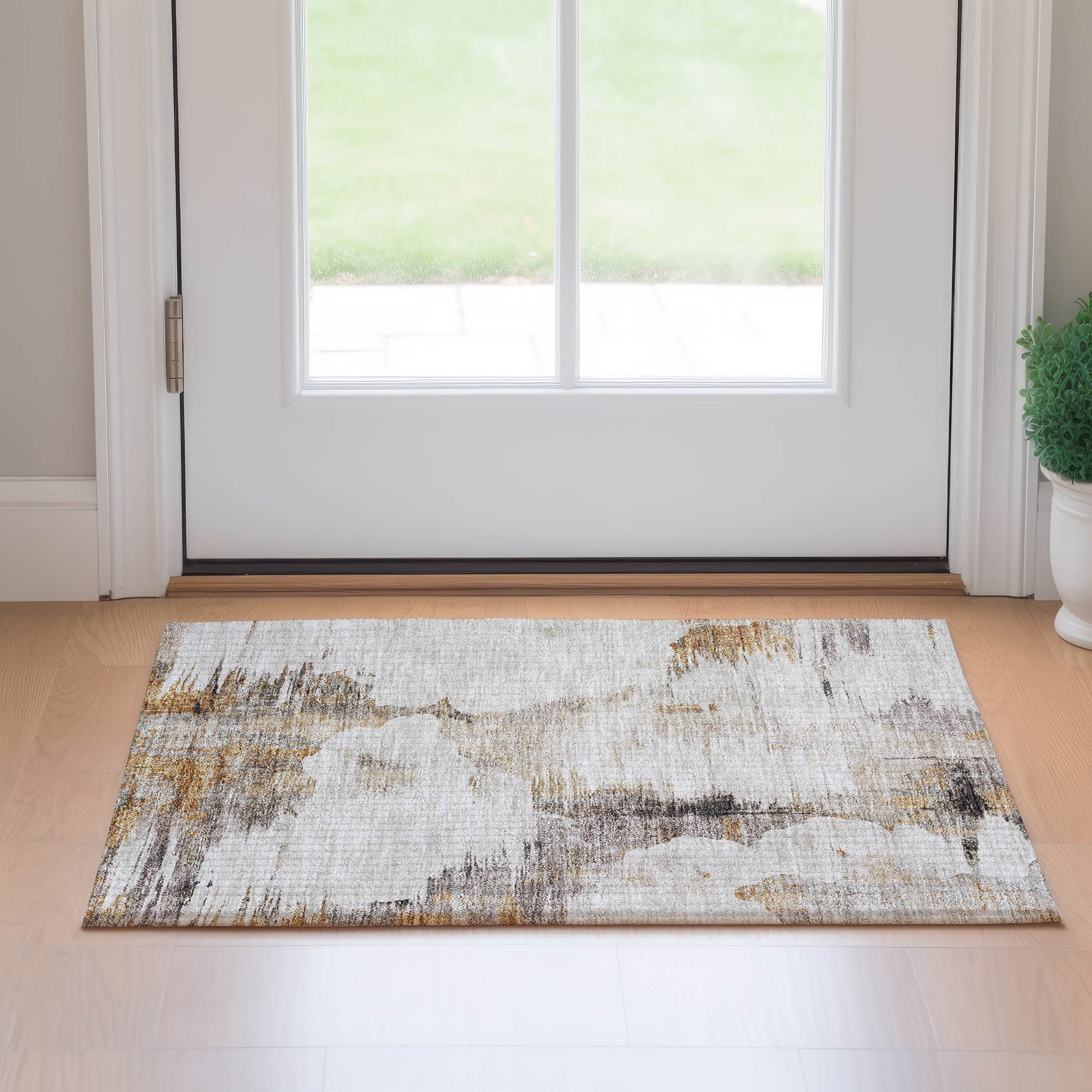 Sintra Machine Washable Transitional Beige Brown Rug 1'8" x 2'6" #shape_Rectangle
