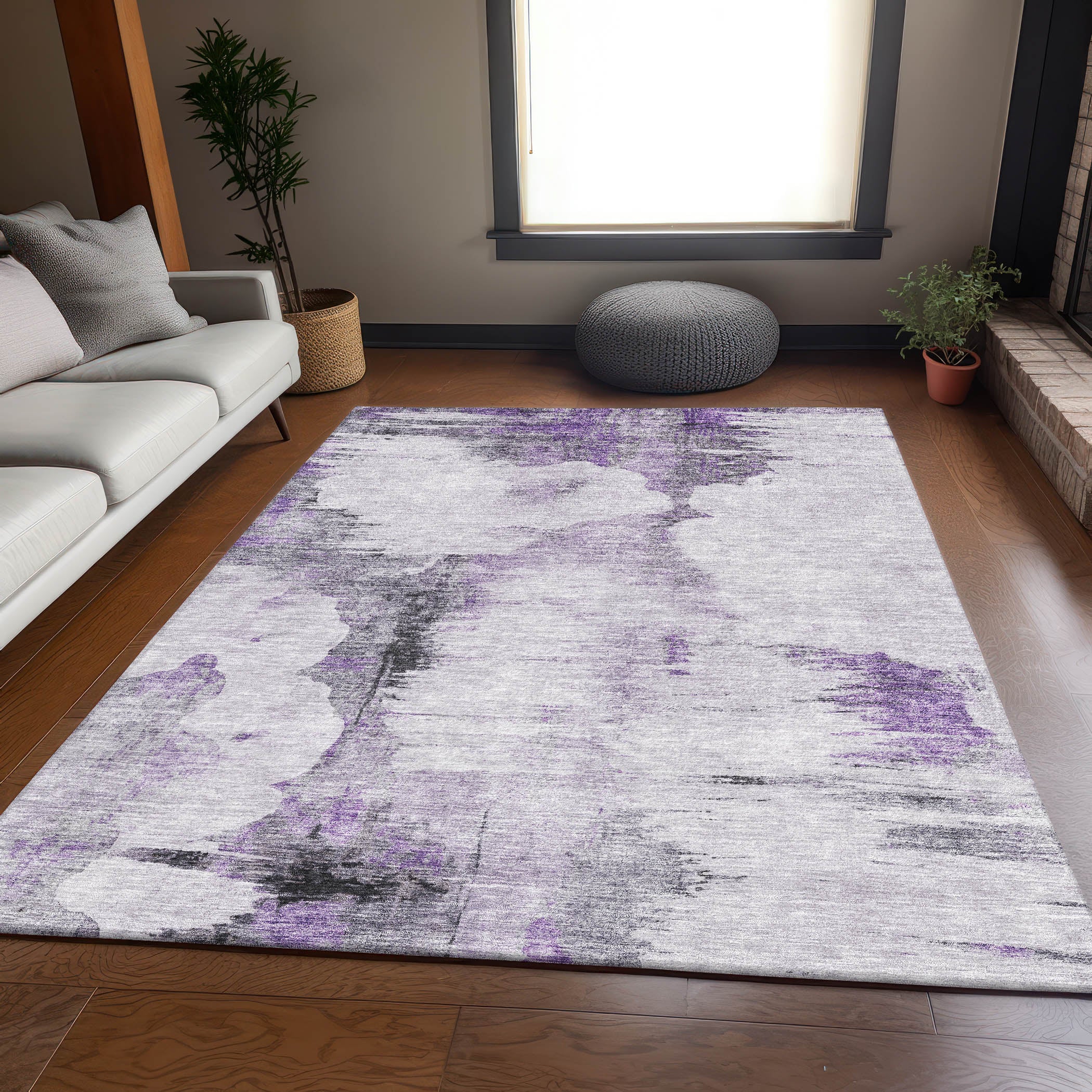 Sintra Machine Washable Transitional Purple Rug 2'6" x 3'10" #shape_Rectangle