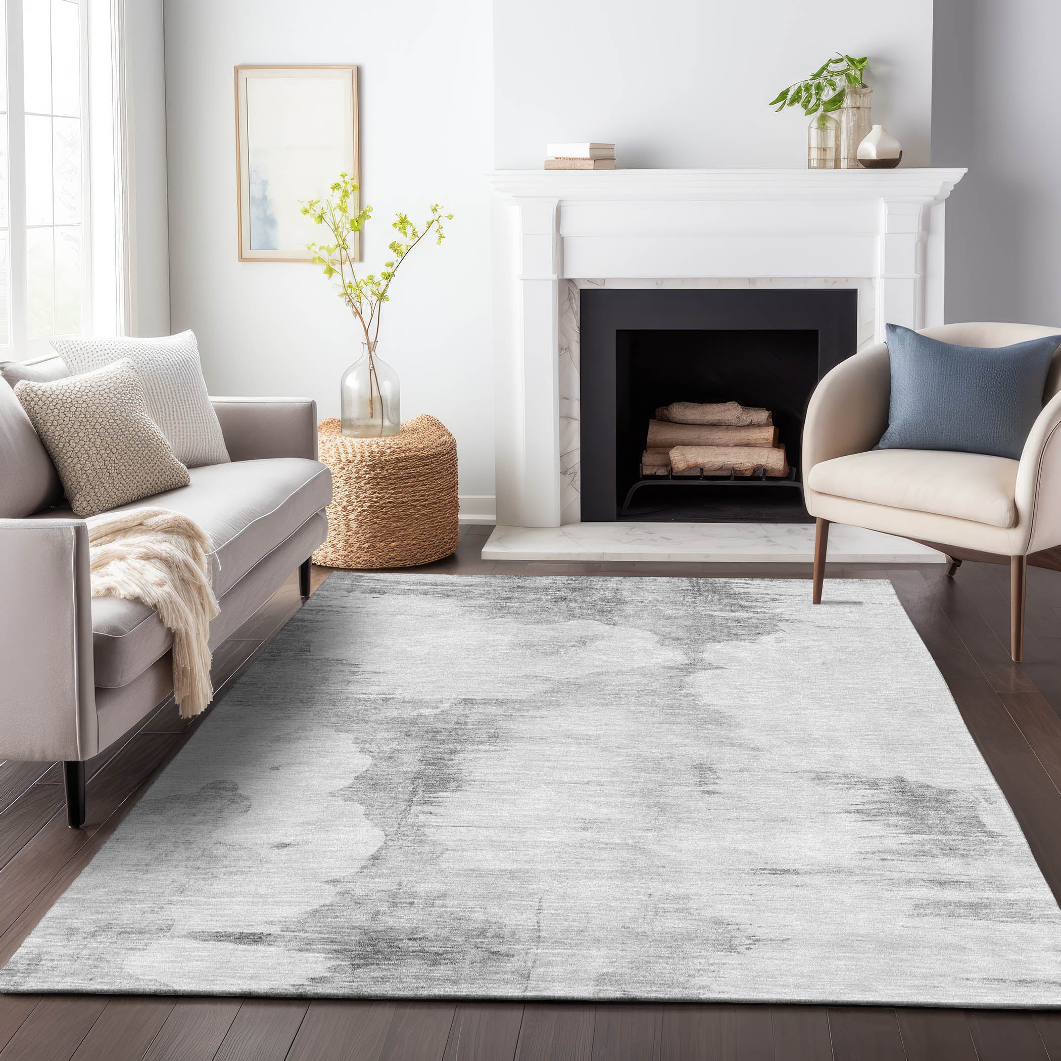Sintra Machine Washable Transitional Silver Gray Rug 2'6" x 3'10" #shape_Rectangle