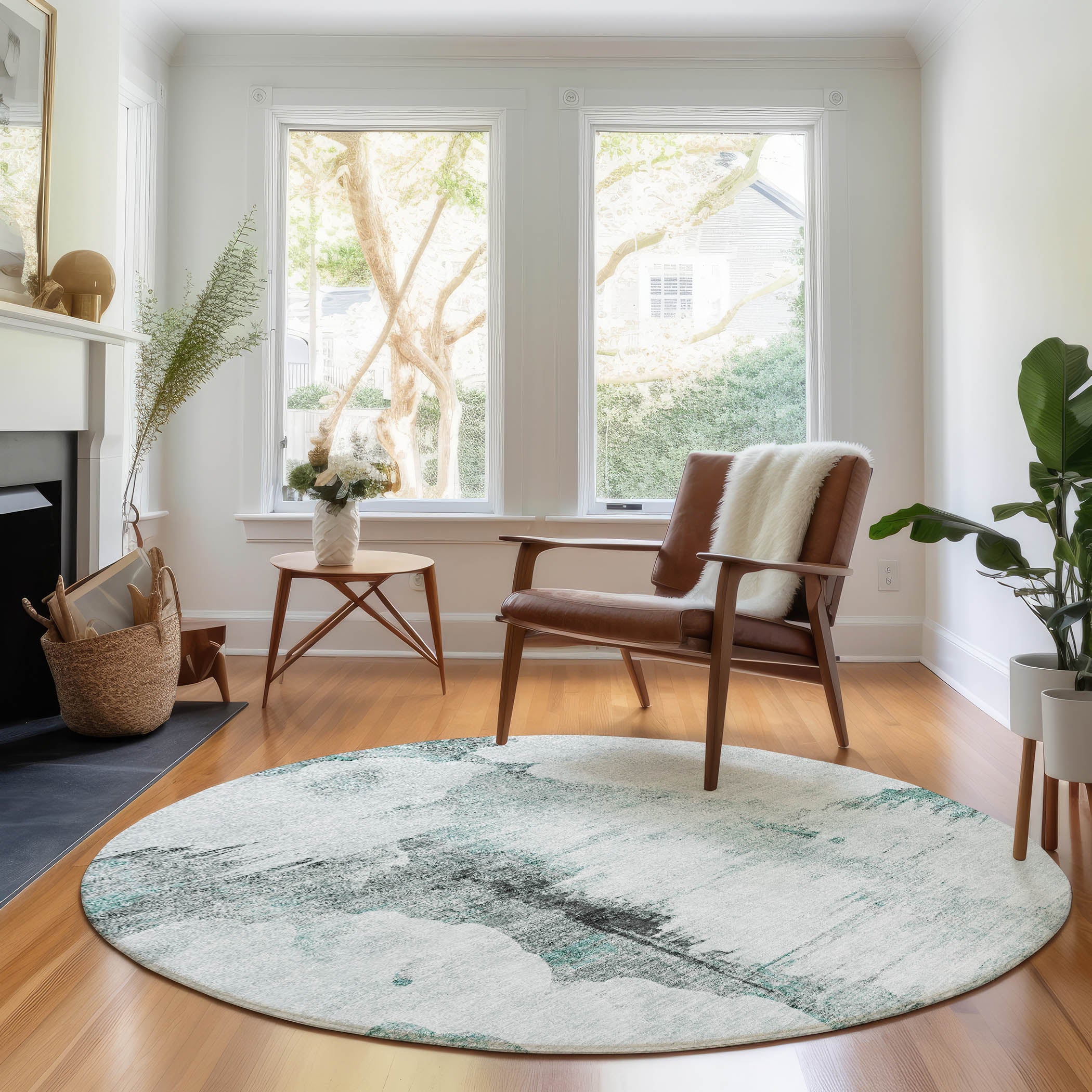 Sintra Machine Washable Transitional Teal Rug 8' x 8' #shape_Round