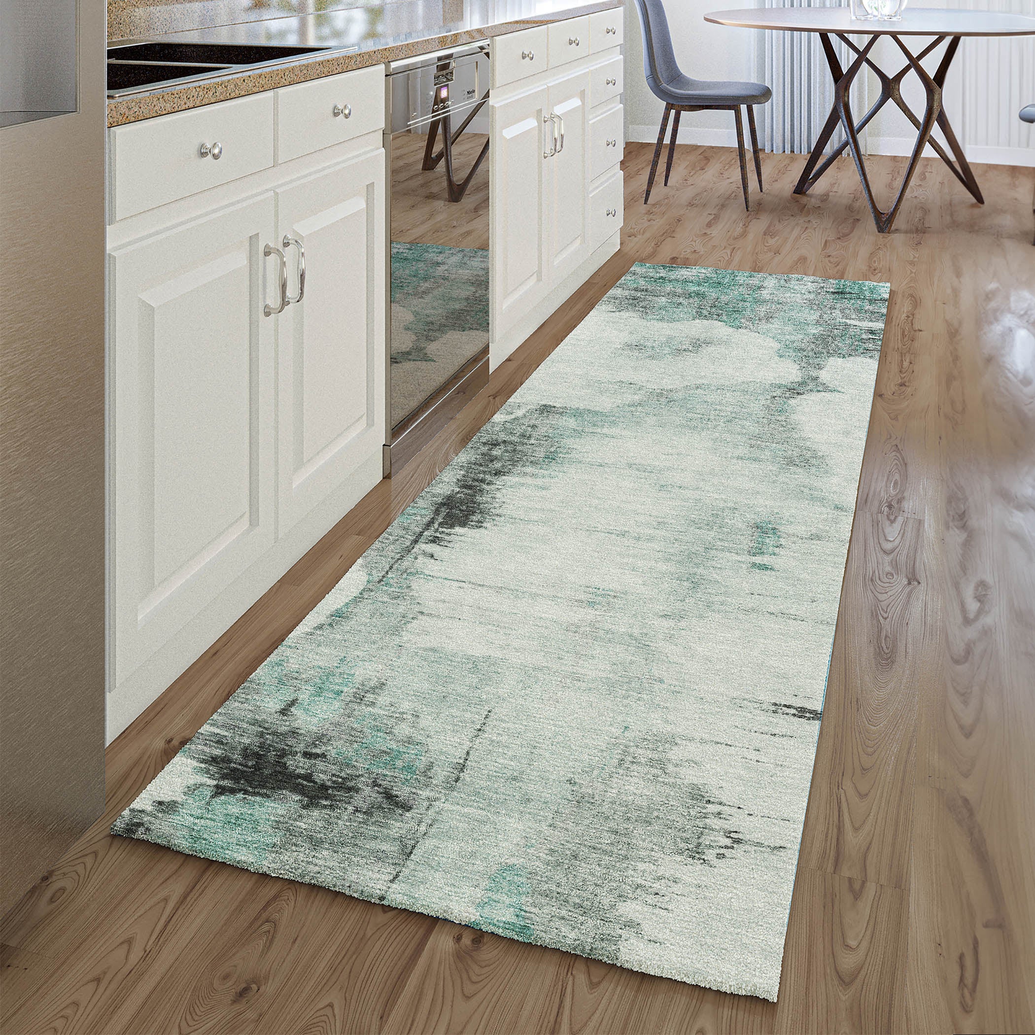 Sintra Machine Washable Transitional Teal Rug 2'3" x 7'6" #shape_Runner
