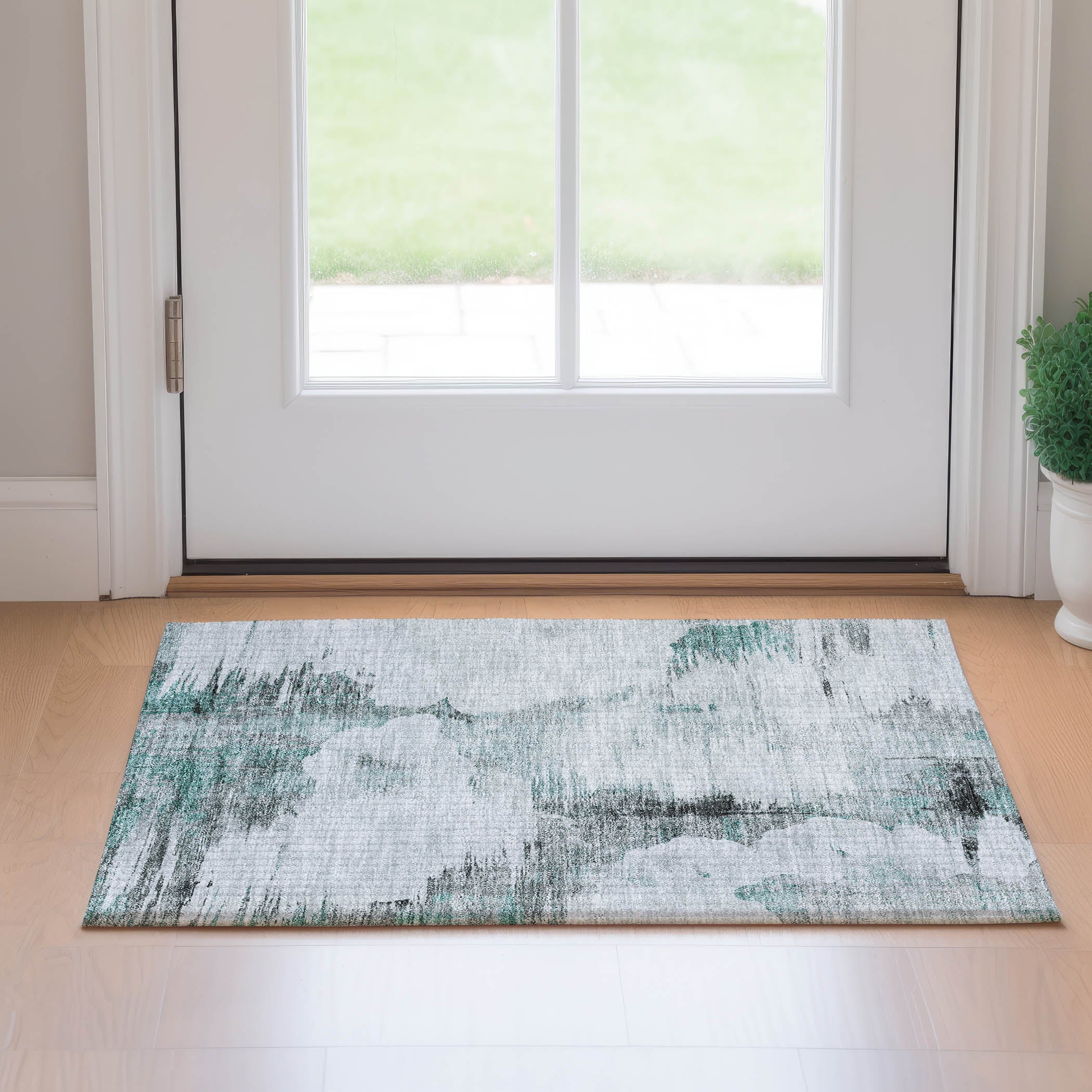 Sintra Machine Washable Transitional Teal Rug 1'8" x 2'6" #shape_Rectangle