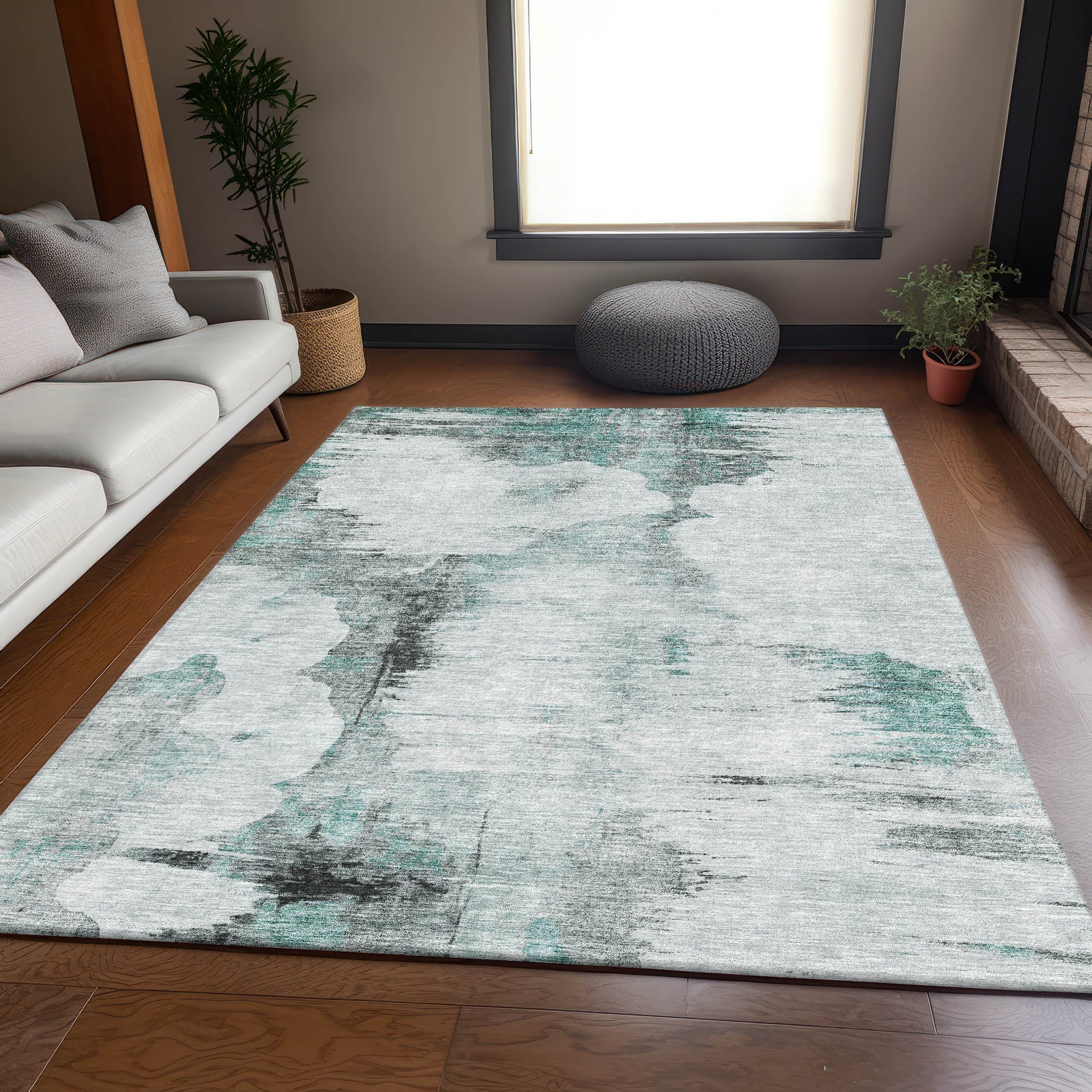 Sintra Machine Washable Transitional Teal Rug 2'6" x 3'10" #shape_Rectangle