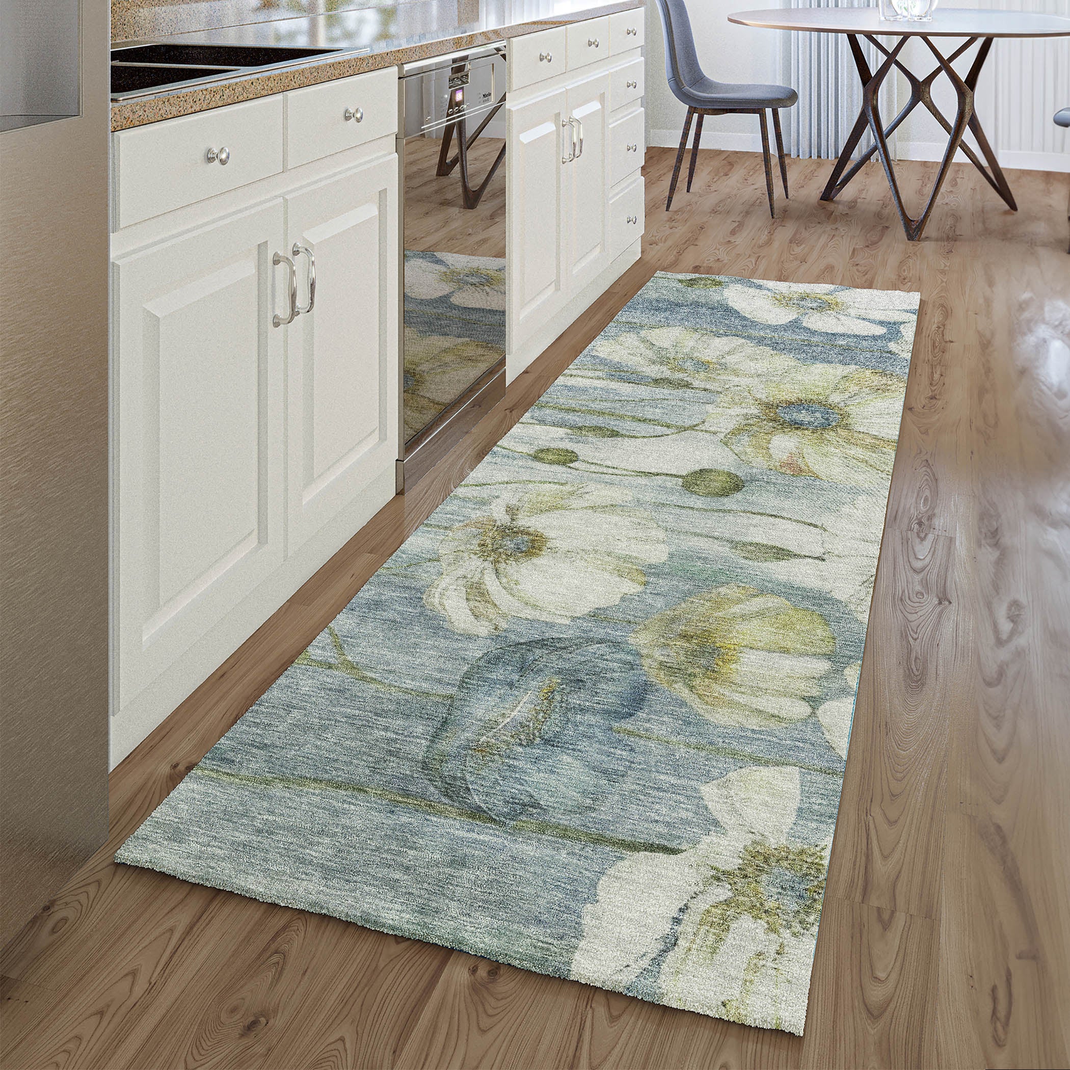 Split Machine Washable Transitional Blue Rug 2'3" x 7'6" #shape_Runner