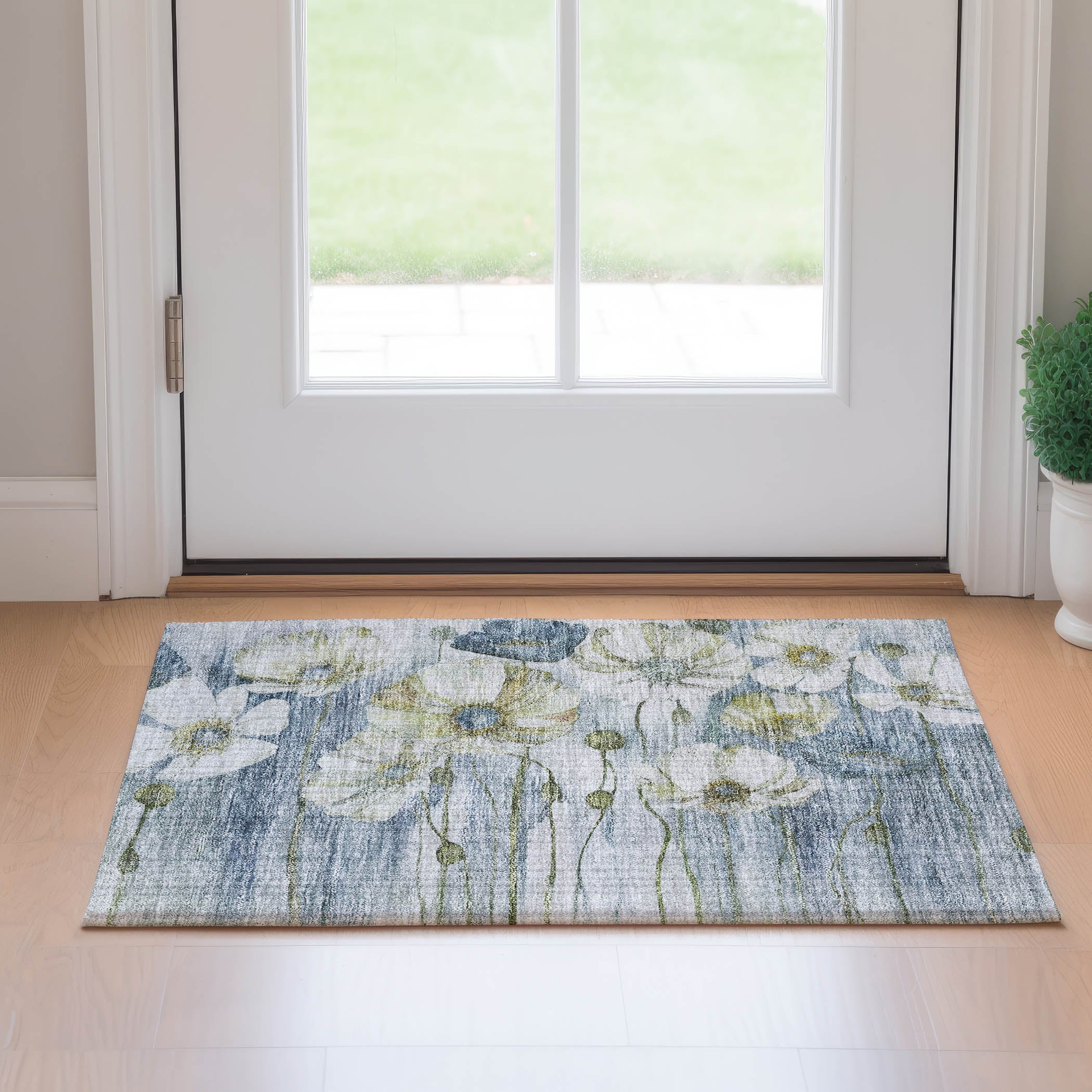Split Machine Washable Transitional Blue Rug 1'8" x 2'6" #shape_Rectangle
