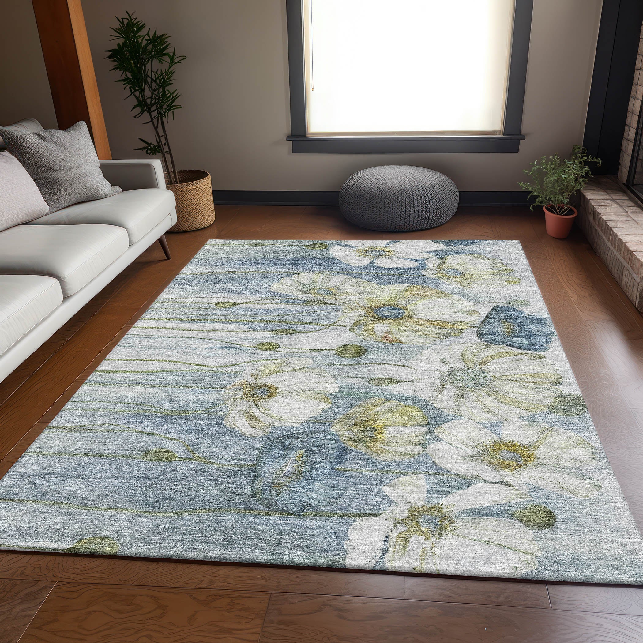 Split Machine Washable Transitional Blue Rug 2'6" x 3'10" #shape_Rectangle