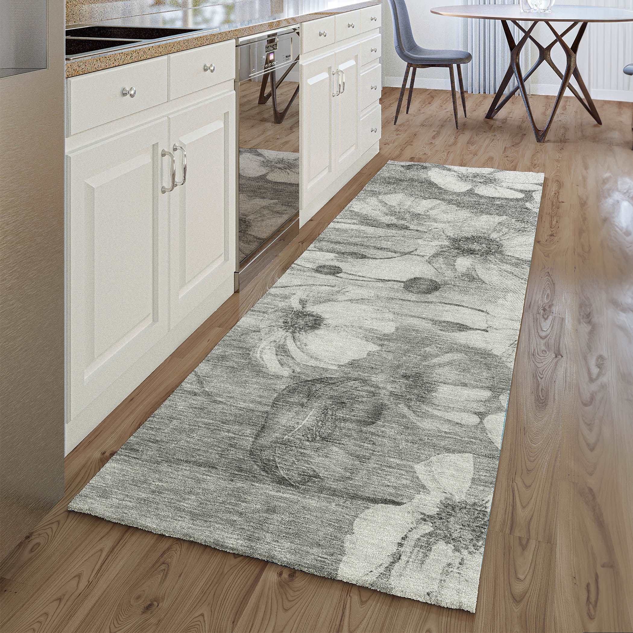 Split Machine Washable Transitional Gray Rug 2'3" x 7'6" #shape_Runner