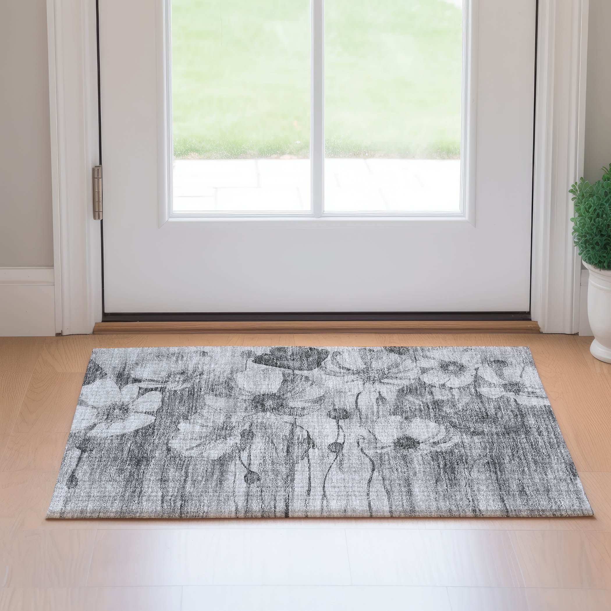Split Machine Washable Transitional Gray Rug 1'8" x 2'6" #shape_Rectangle