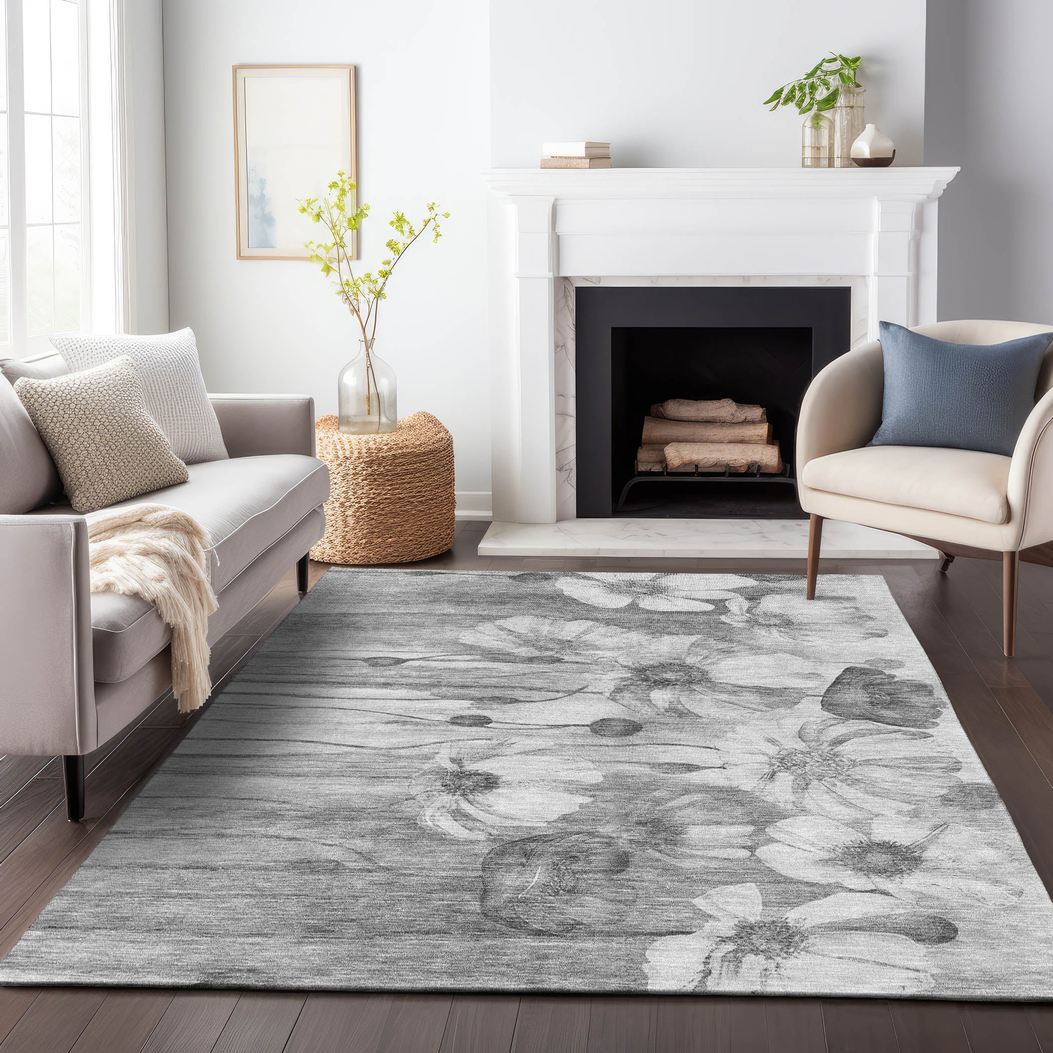 Split Machine Washable Transitional Gray Rug 2'6" x 3'10" #shape_Rectangle