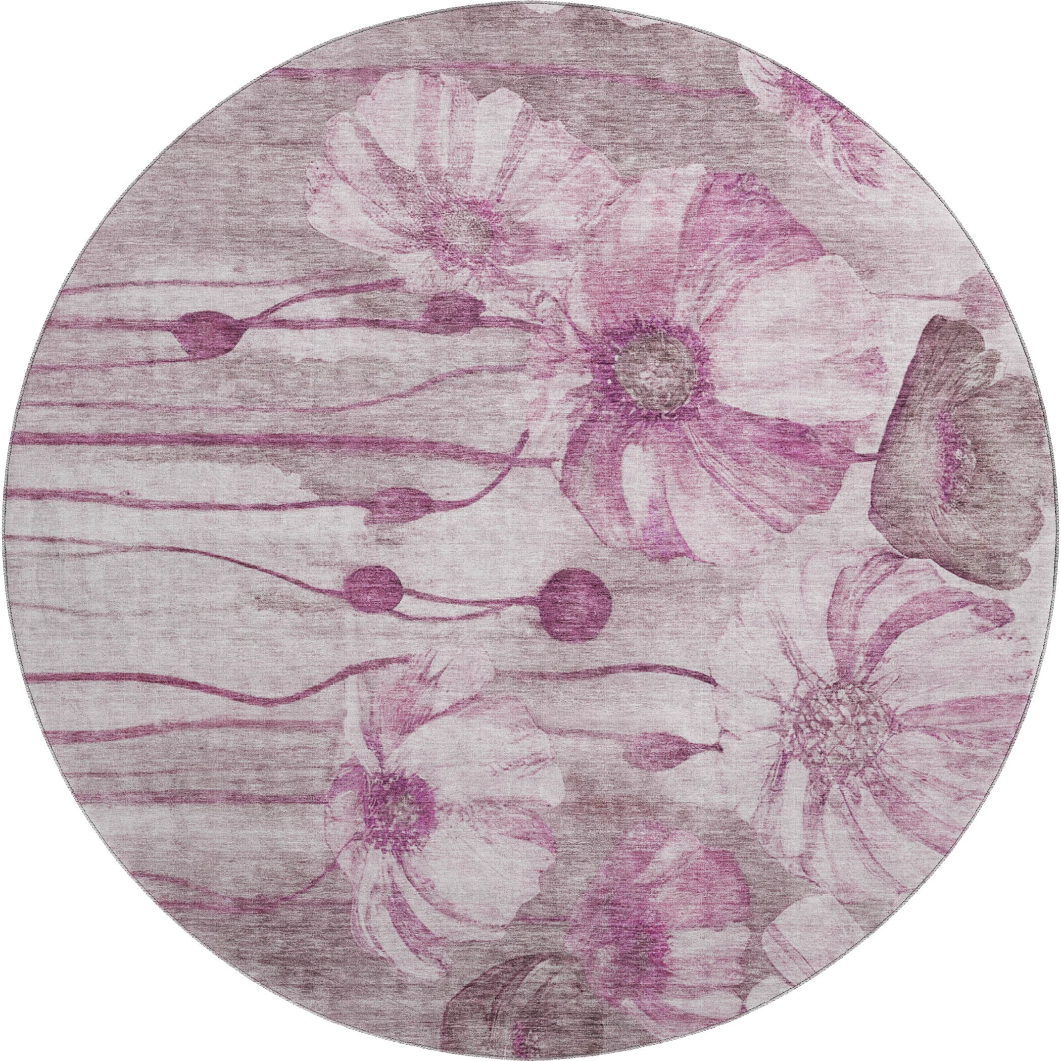 Split Machine Washable Transitional Plum Purple Rug 8' x 8' #shape_Round