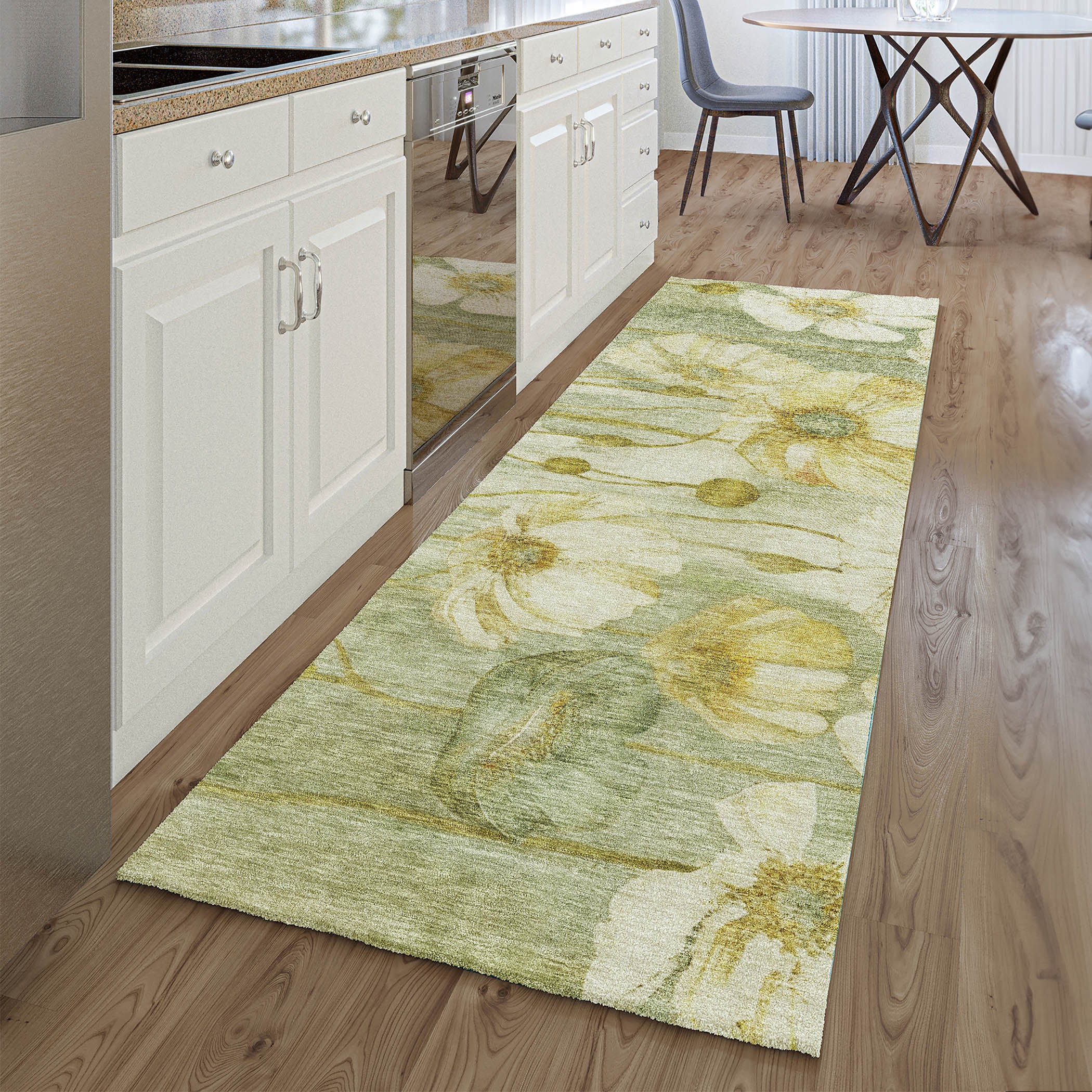 Split Machine Washable Transitional Sage Green Rug 2'3" x 7'6" #shape_Runner