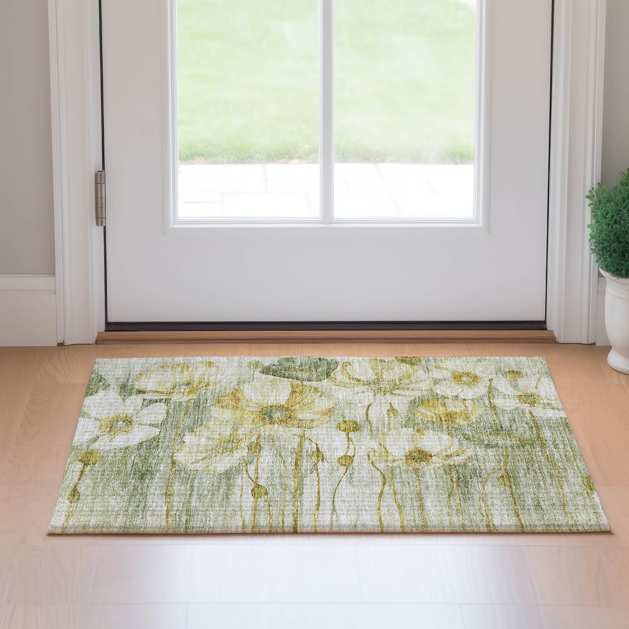 Split Machine Washable Transitional Sage Green Rug 1'8" x 2'6" #shape_Rectangle