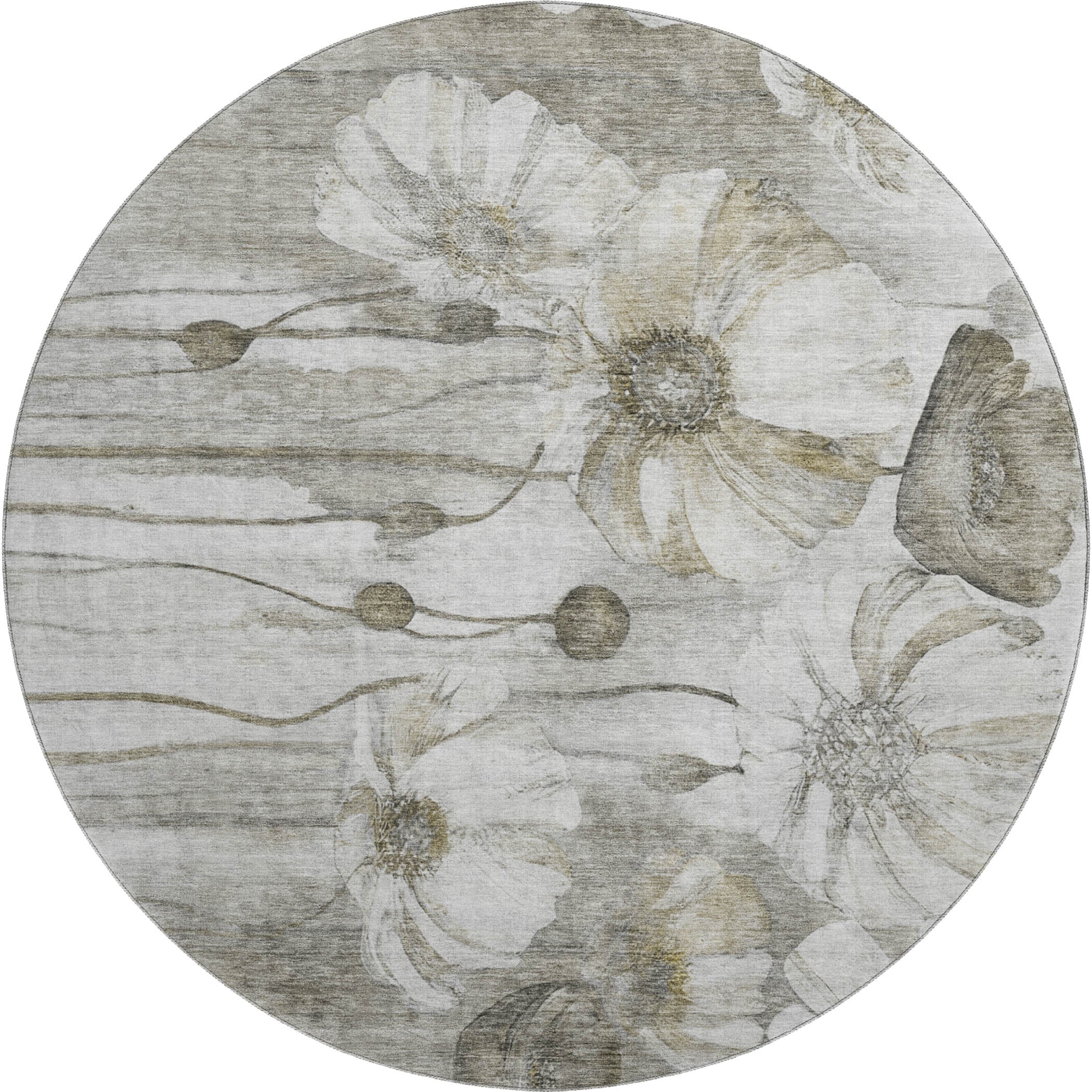 Split Machine Washable Transitional Taupe Brown Rug 8' x 8' #shape_Round