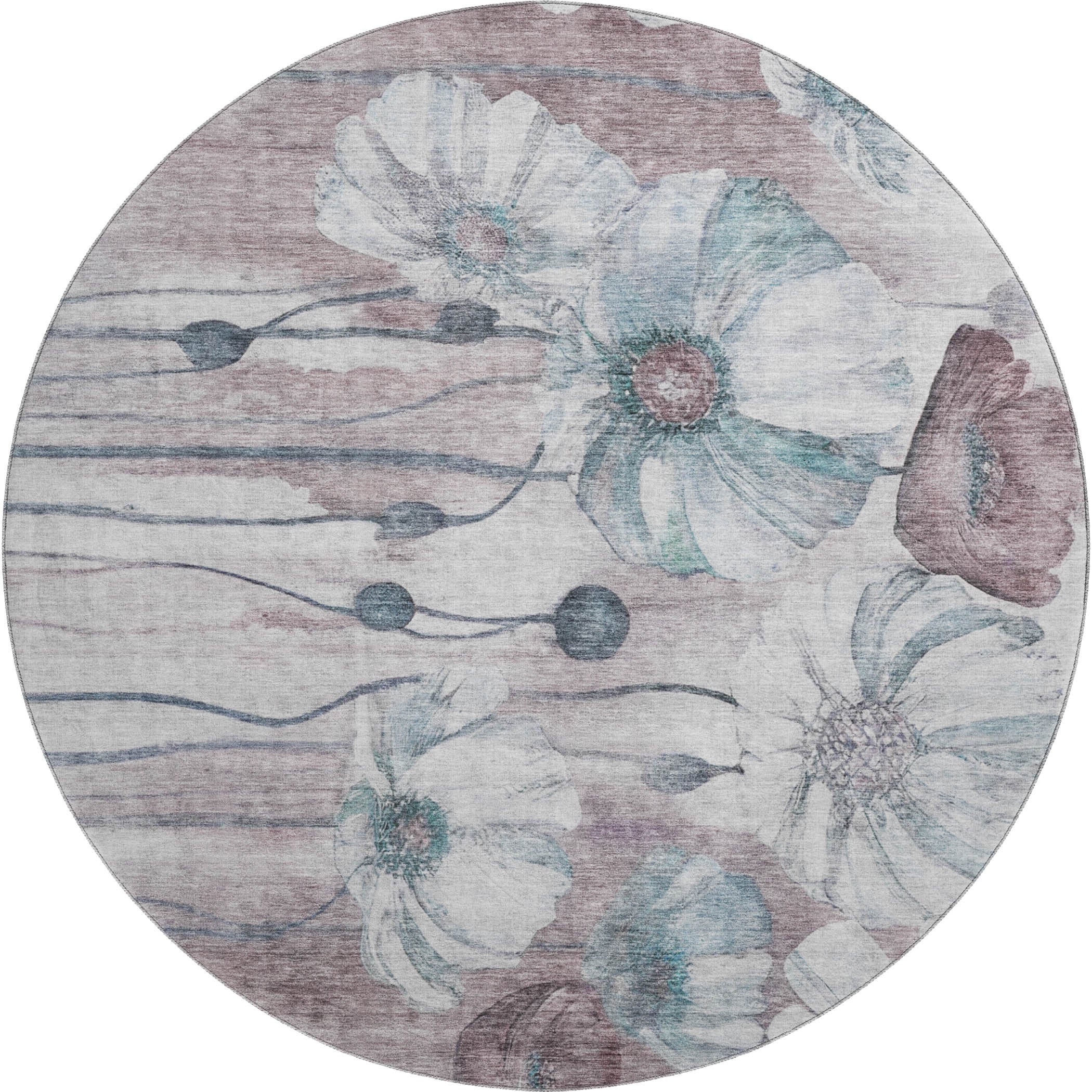 Split Machine Washable Transitional Teal Rug 8' x 8' #shape_Round