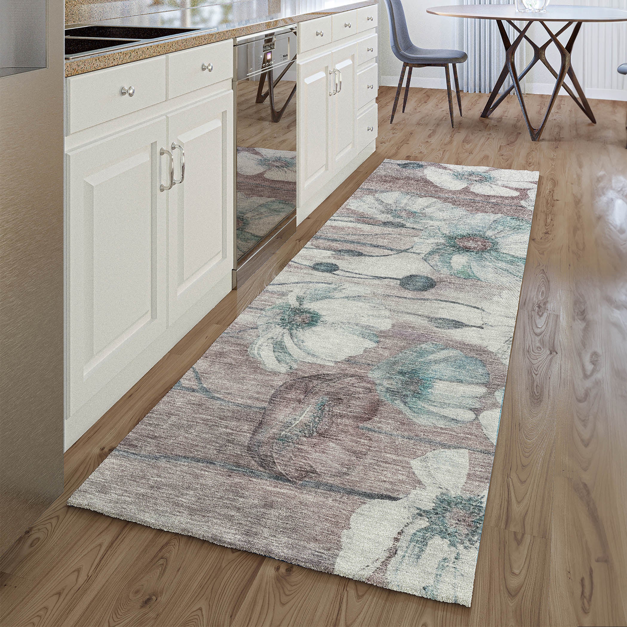 Split Machine Washable Transitional Teal Rug 2'3" x 7'6" #shape_Runner