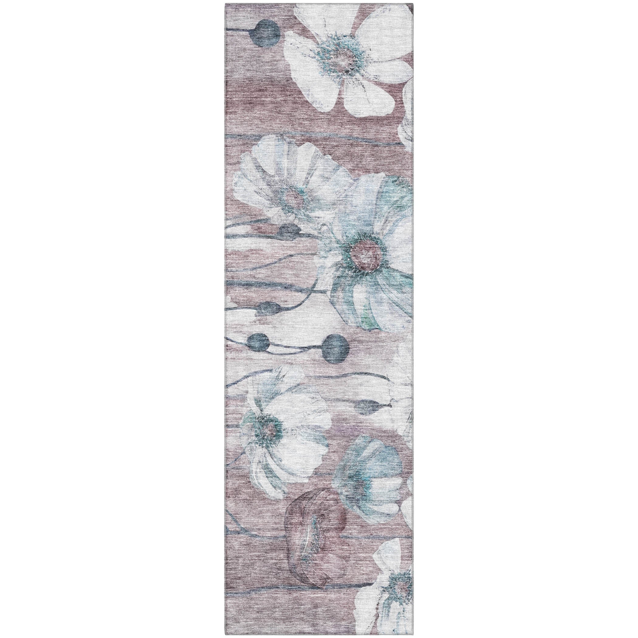 Split Machine Washable Transitional Teal Rug 2'3" x 7'6" #shape_Runner
