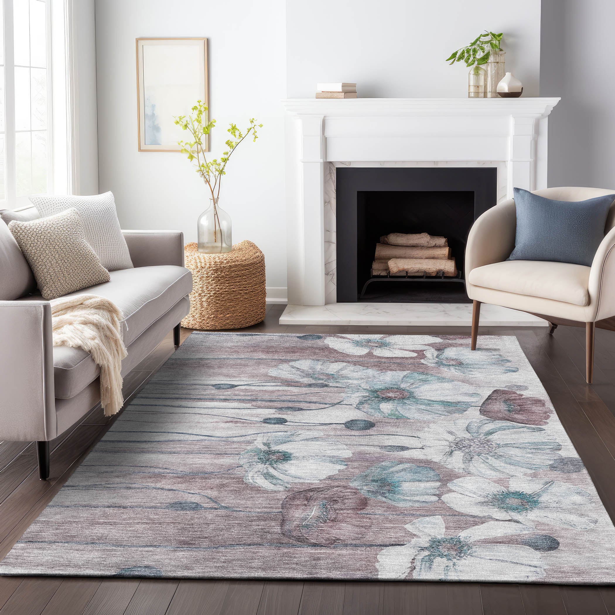 Split Machine Washable Transitional Teal Rug 2'6" x 3'10" #shape_Rectangle