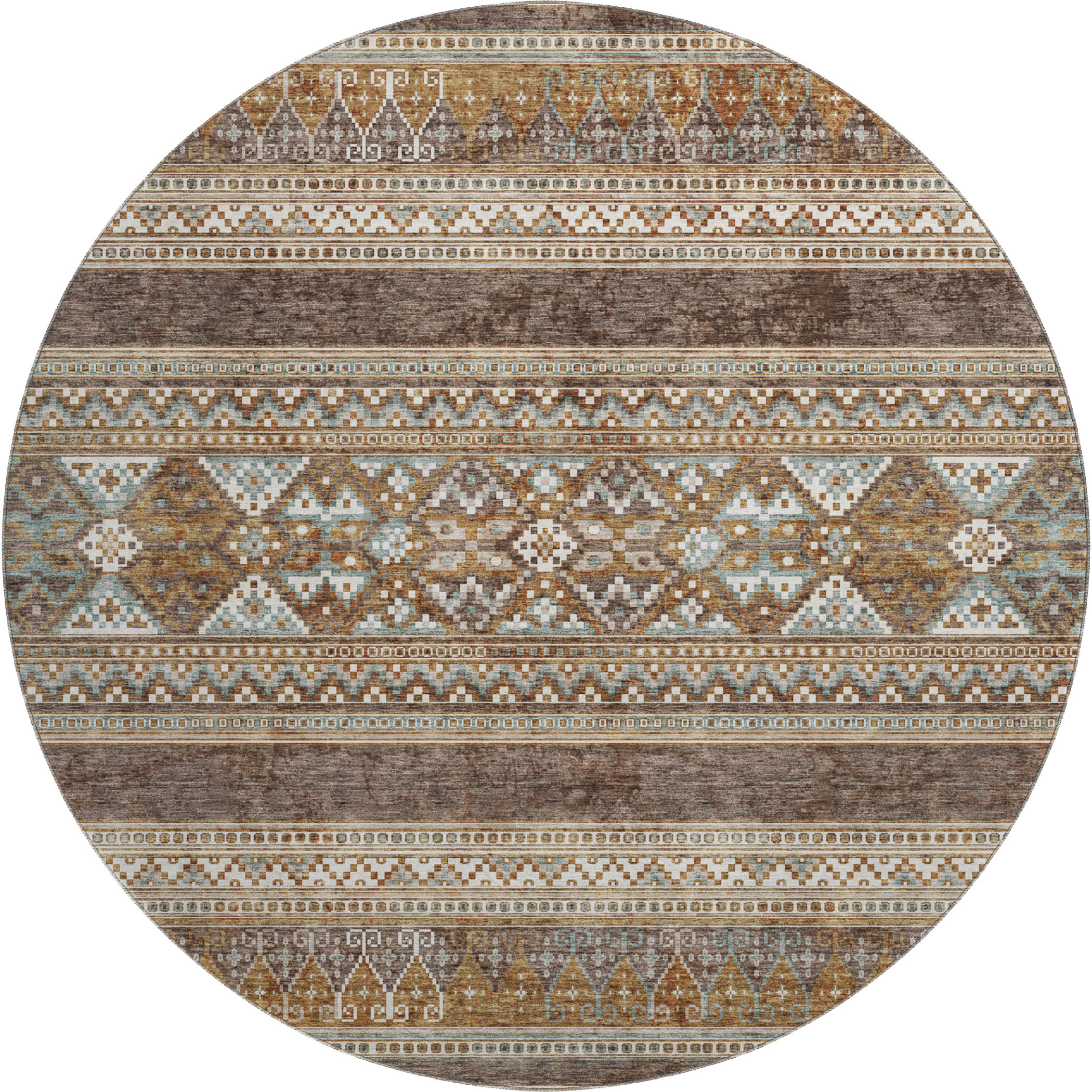 Cartagena Machine Washable Transitional Chocolate Brown Rug 8' x 8' #shape_Round