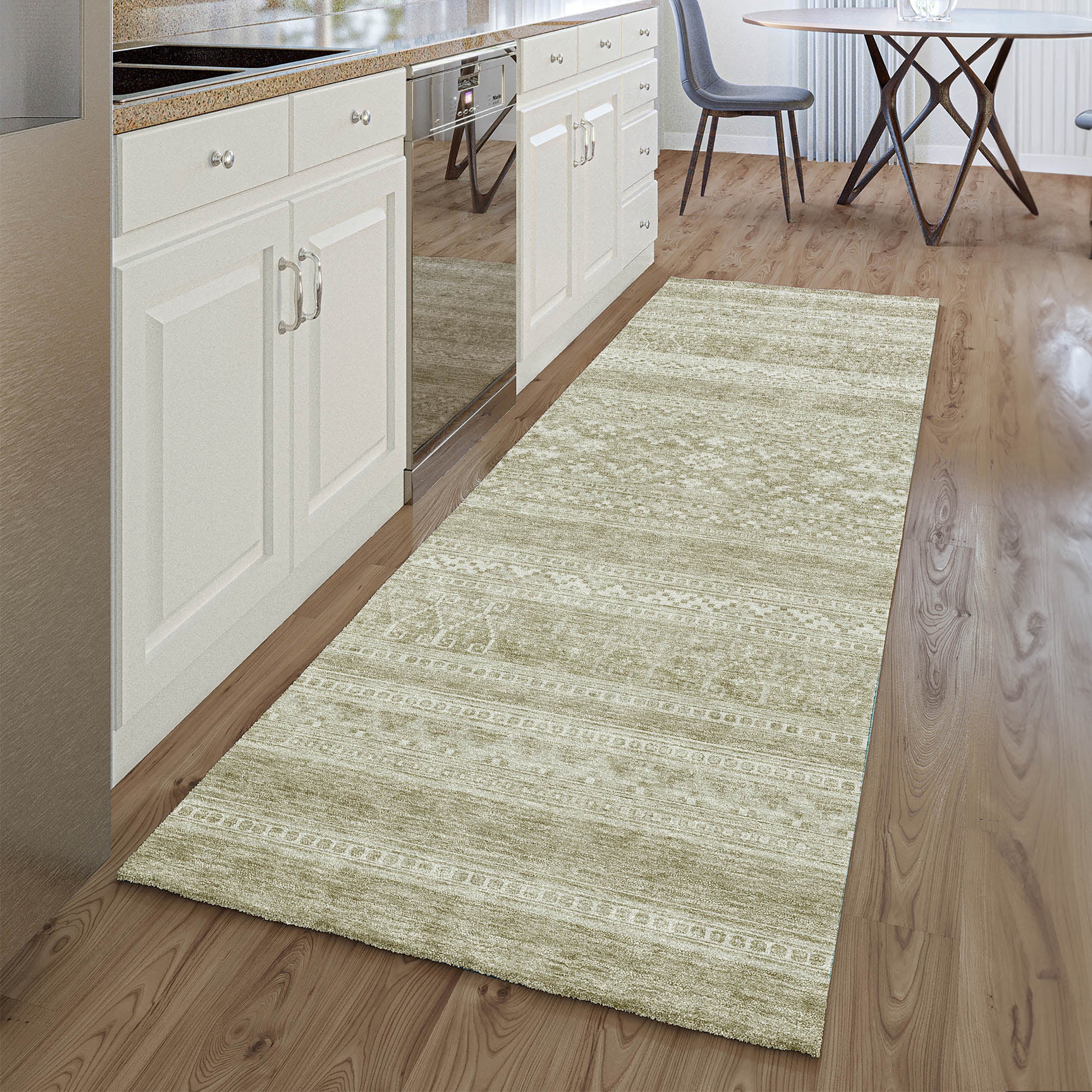 Cartagena Machine Washable Transitional Khaki Brown Rug 2'3" x 7'6" #shape_Runner