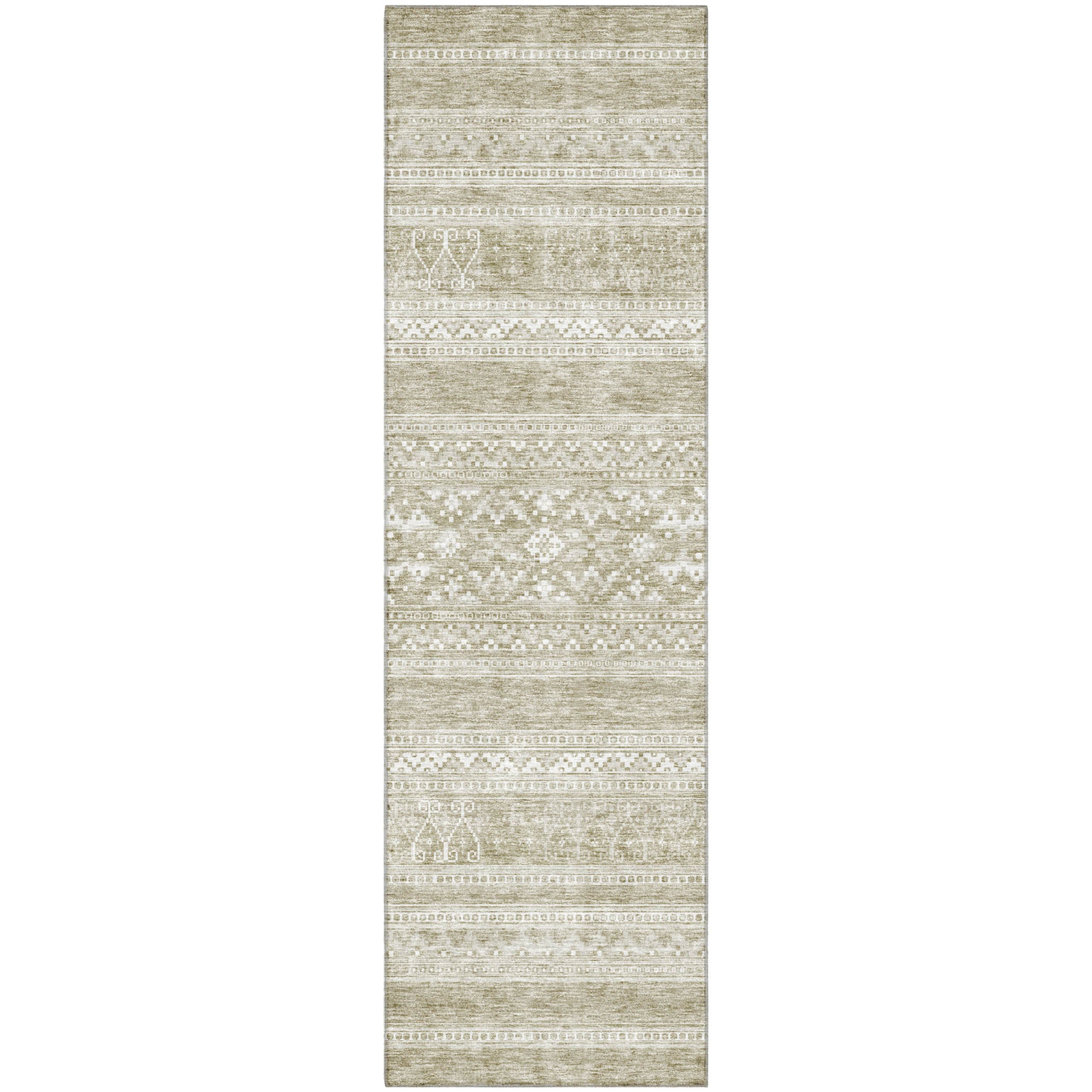 Cartagena Machine Washable Transitional Khaki Brown Rug 2'3" x 7'6" #shape_Runner