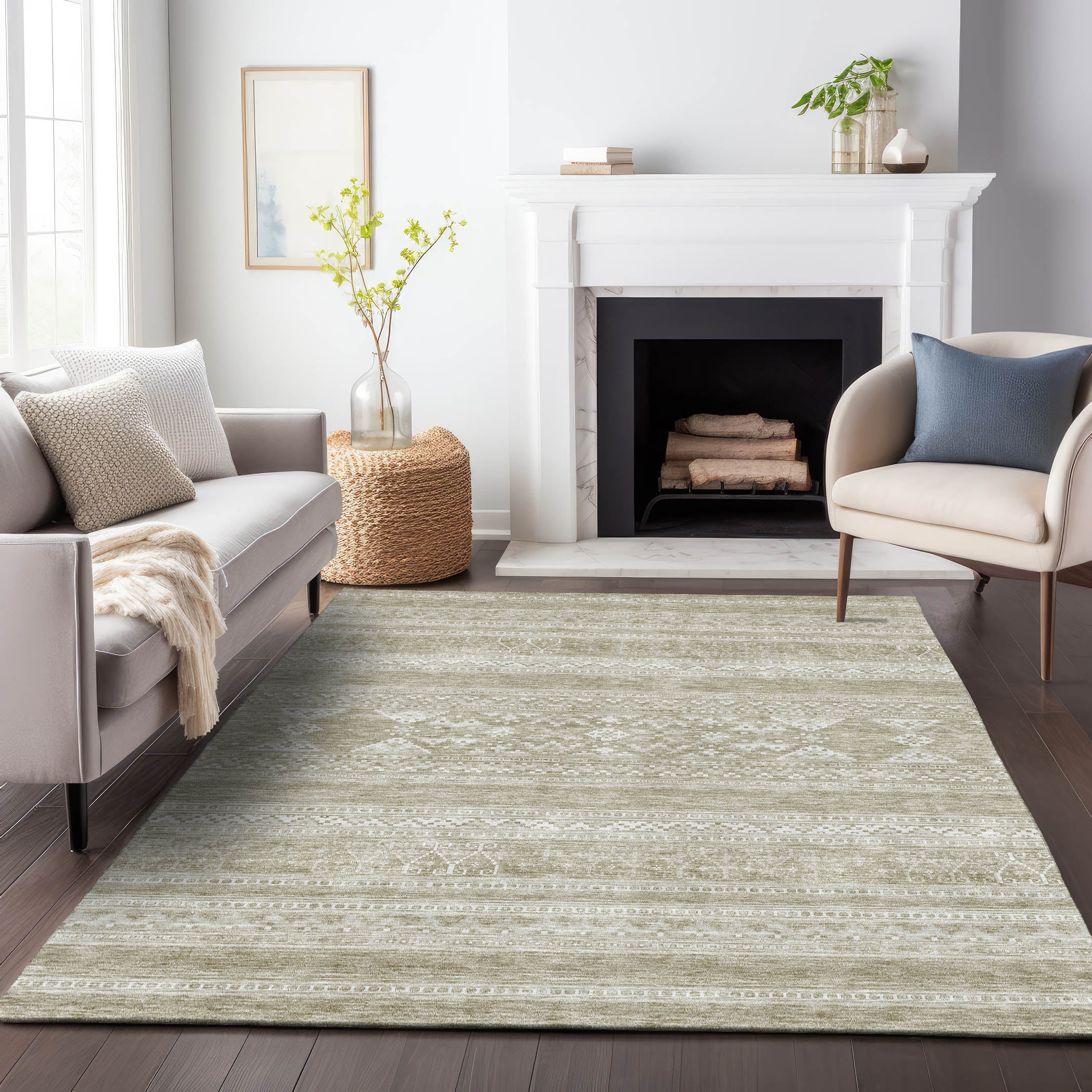 Cartagena Machine Washable Transitional Khaki Brown Rug 2'6" x 3'10" #shape_Rectangle