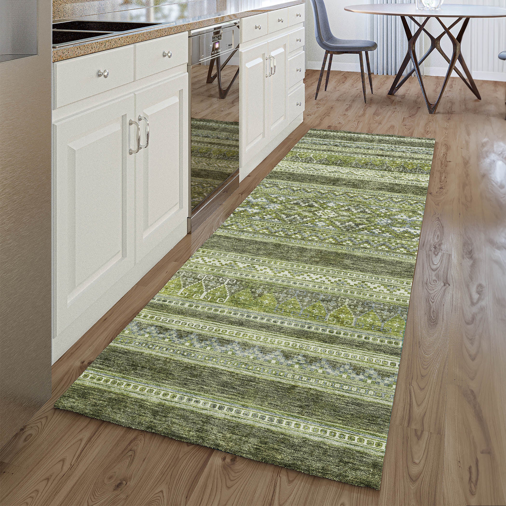 Cartagena Machine Washable Transitional Olive Green Rug 2'3" x 7'6" #shape_Runner