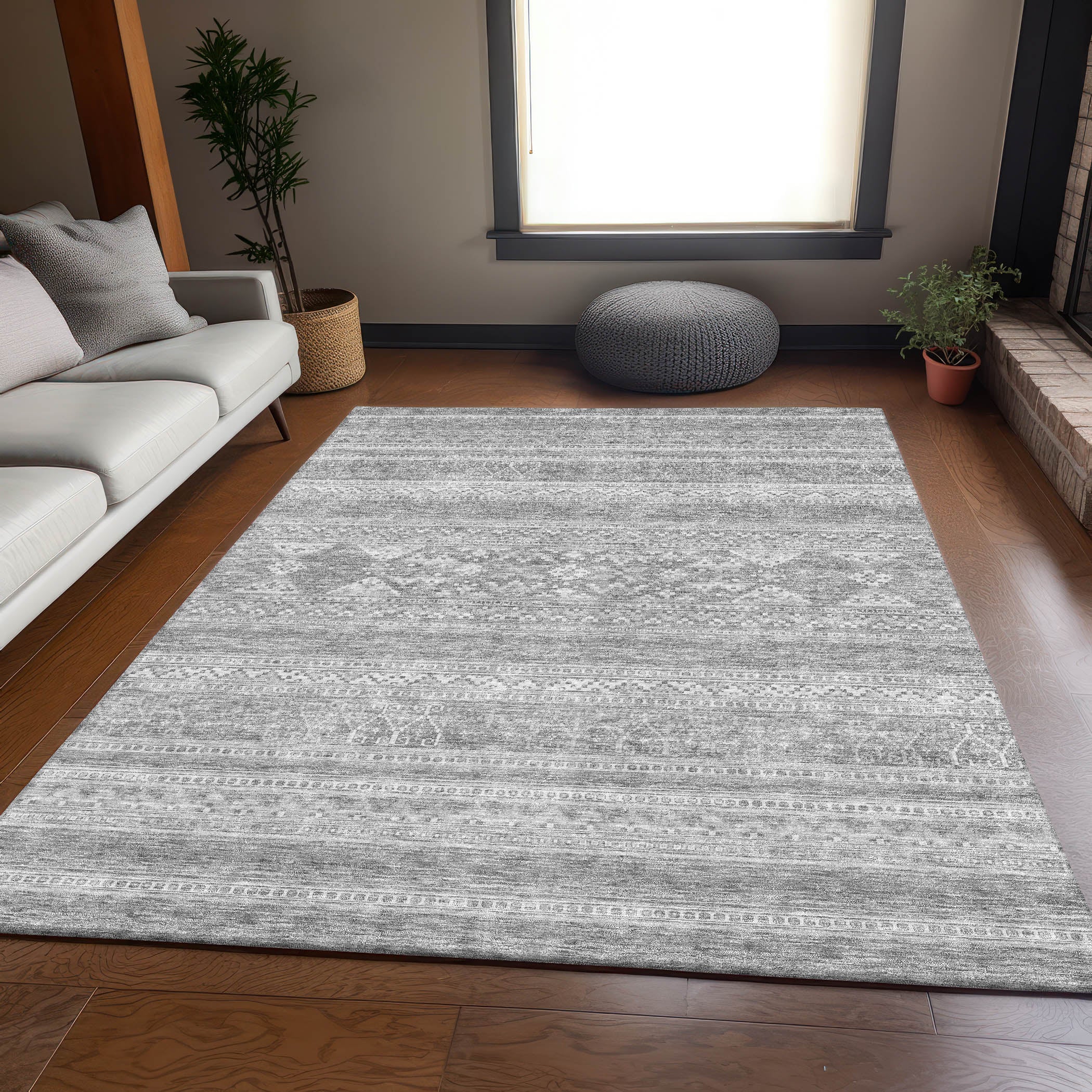 Cartagena Machine Washable Transitional Silver Gray Rug 2'6" x 3'10" #shape_Rectangle