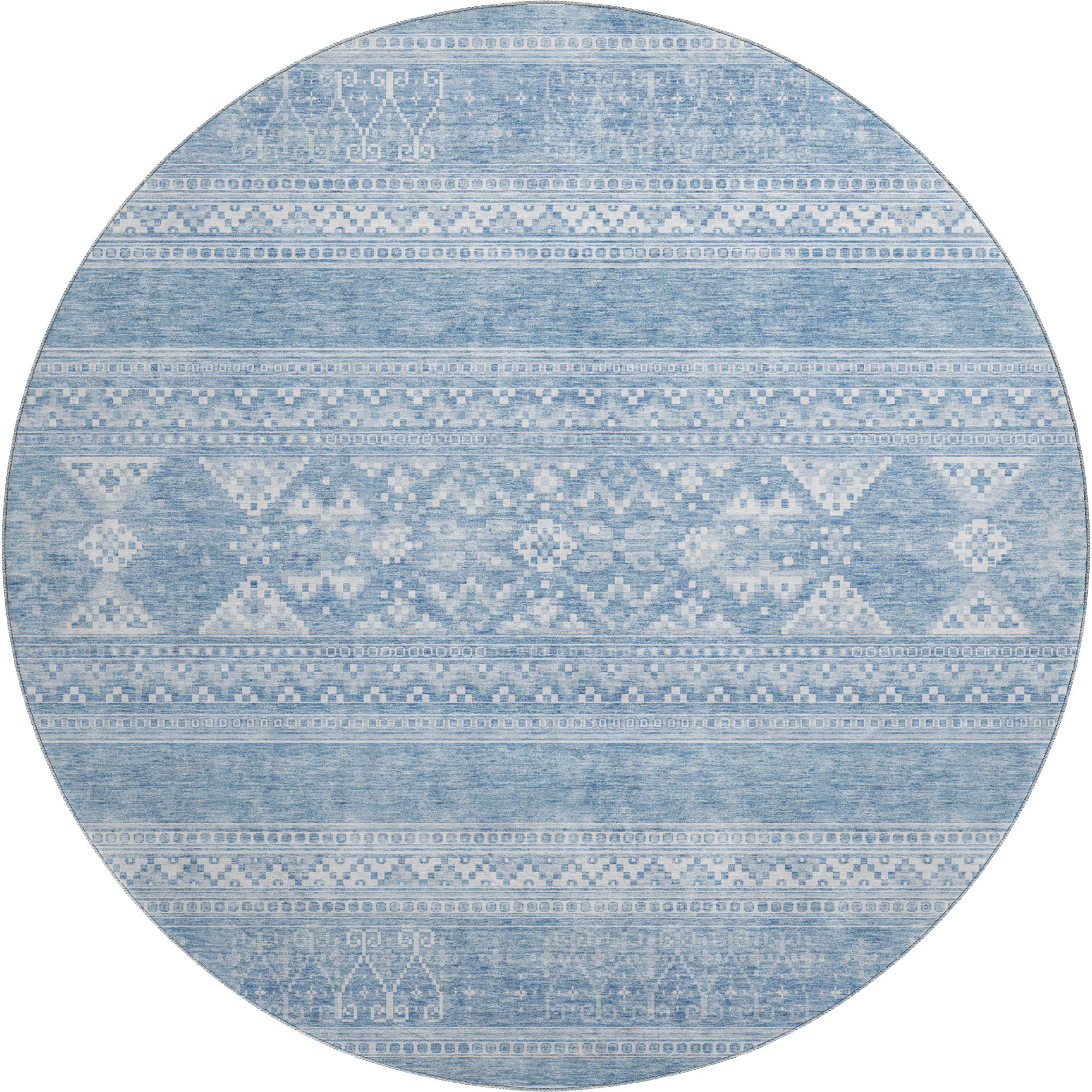 Cartagena Machine Washable Transitional Sky Blue Rug 8' x 8' #shape_Round