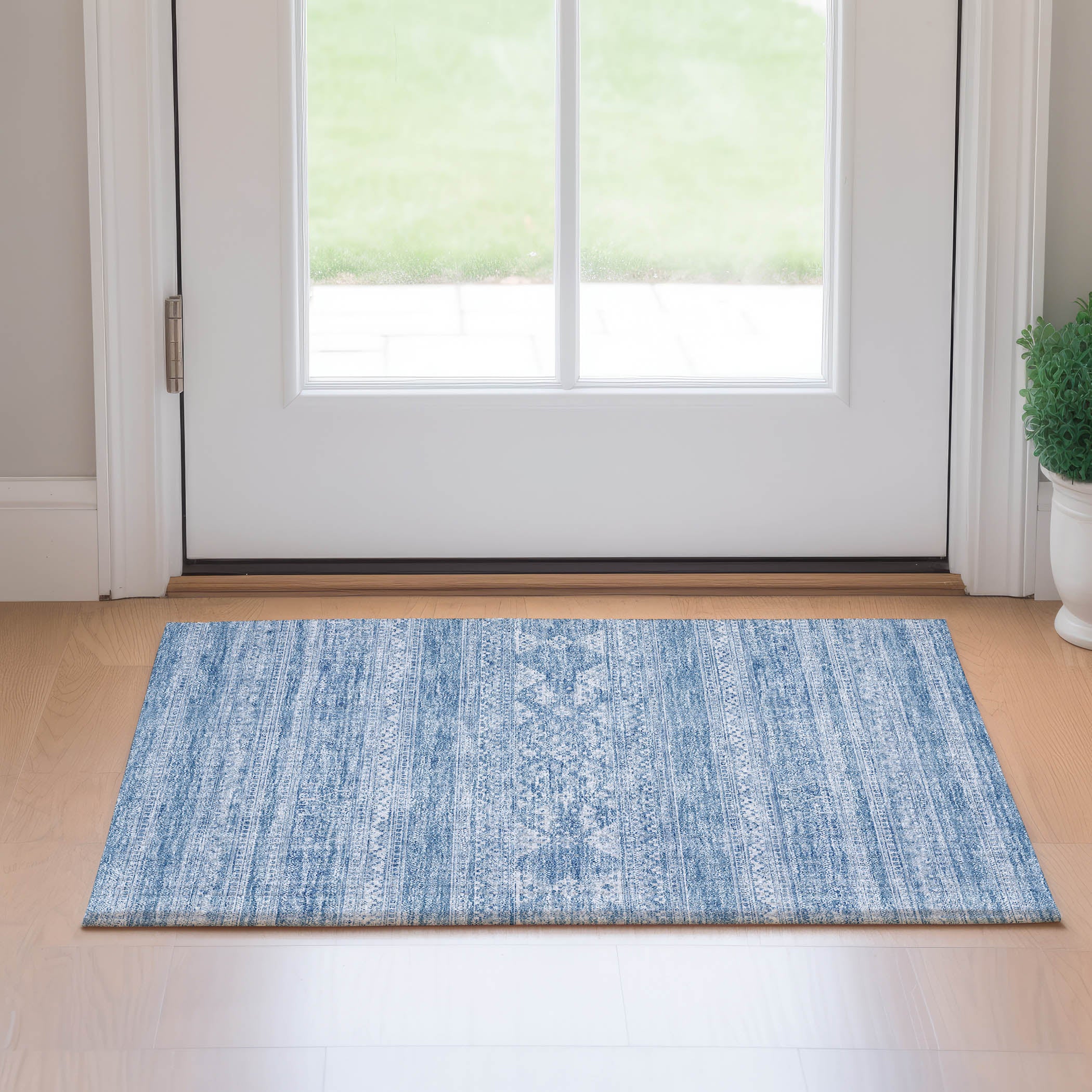 Cartagena Machine Washable Transitional Sky Blue Rug 1'8" x 2'6" #shape_Rectangle