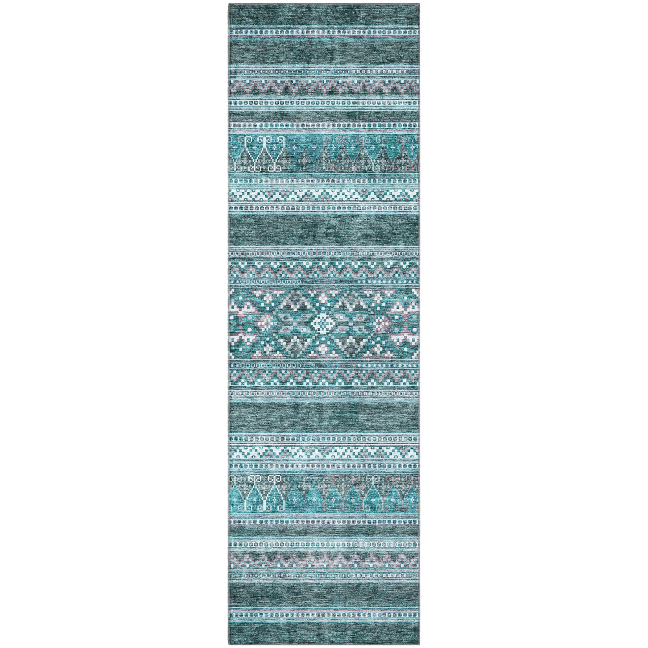 Cartagena Machine Washable Transitional Teal Rug 2'3" x 7'6" #shape_Runner