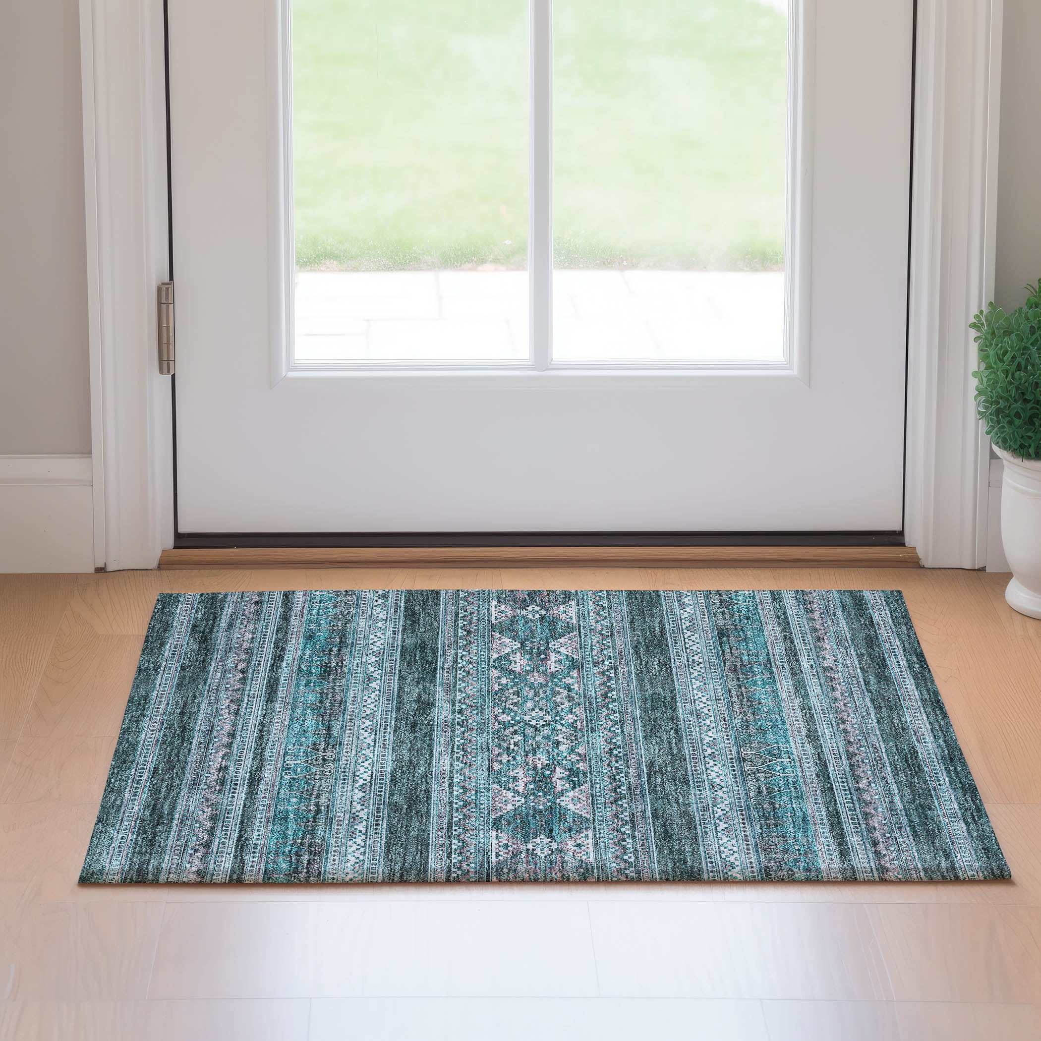 Cartagena Machine Washable Transitional Teal Rug 1'8" x 2'6" #shape_Rectangle