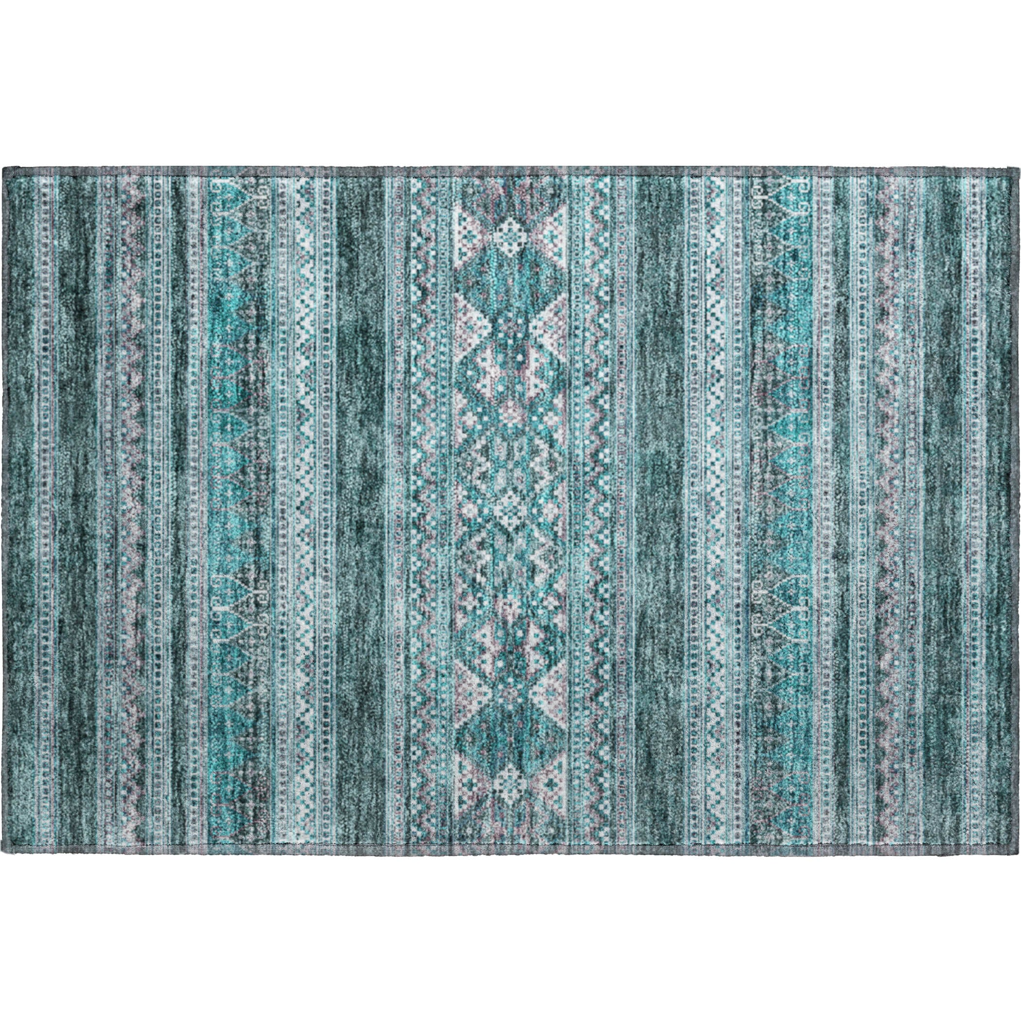 Cartagena Machine Washable Transitional Teal Rug 1'8" x 2'6" #shape_Rectangle