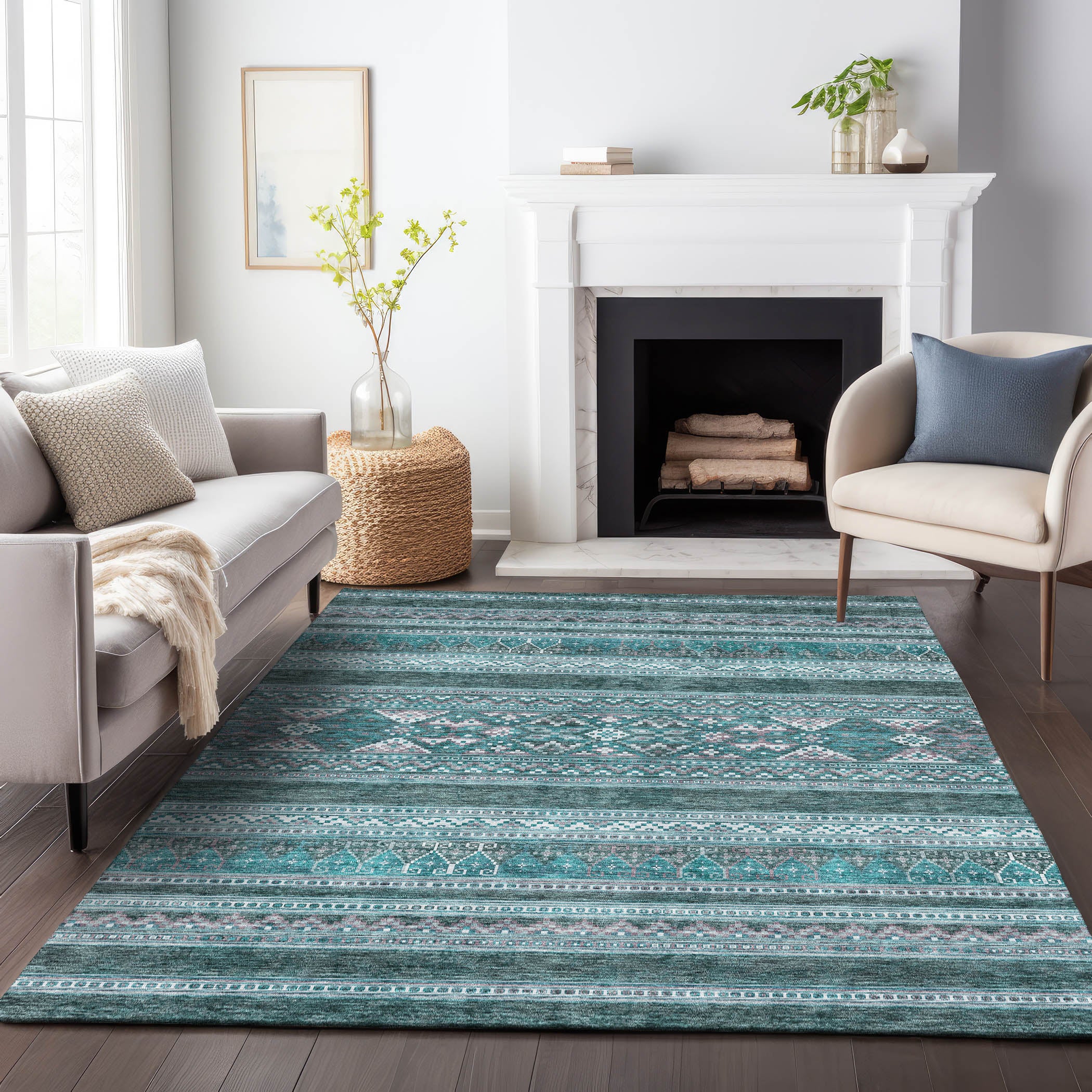 Cartagena Machine Washable Transitional Teal Rug 2'6" x 3'10" #shape_Rectangle