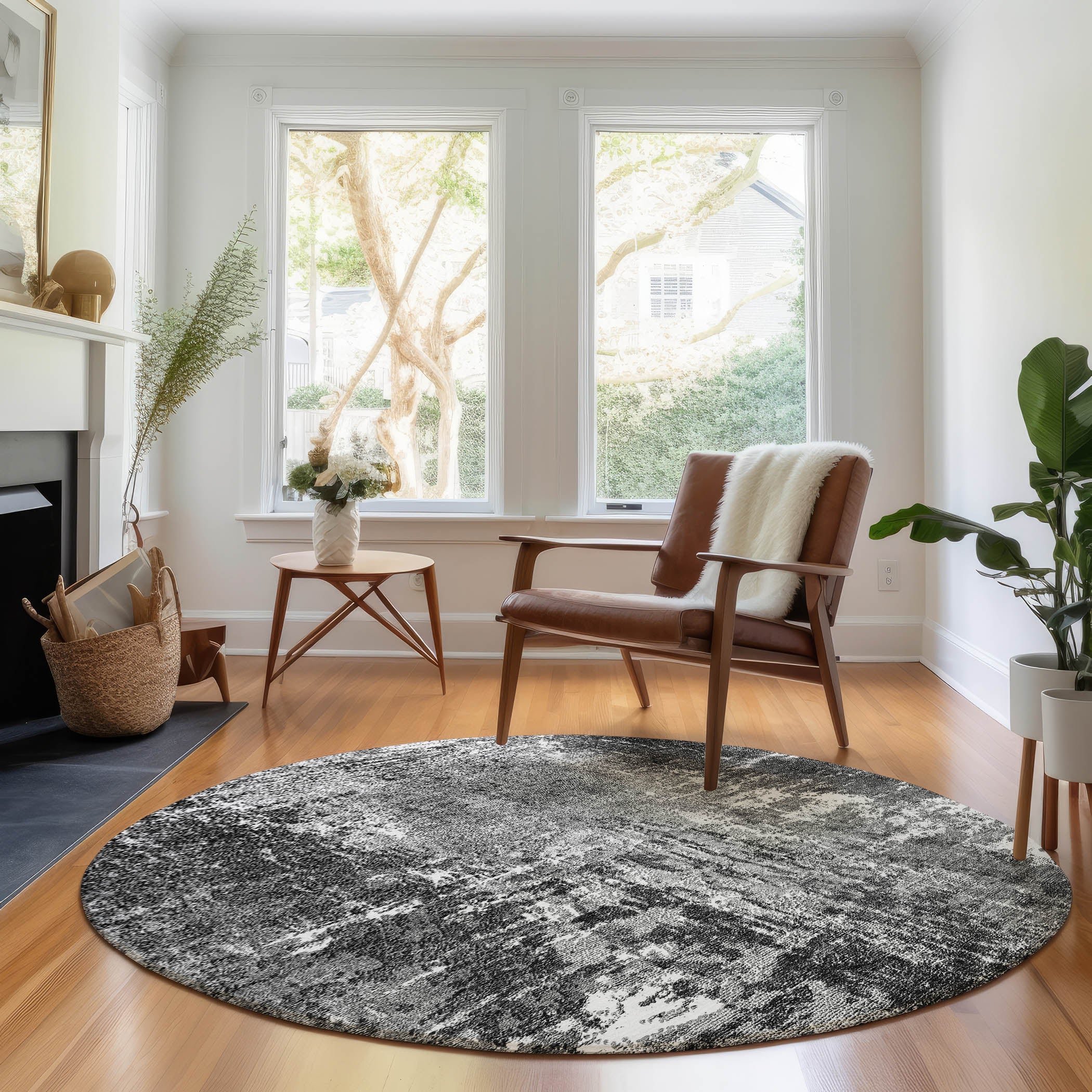 Queenstown Machine Washable Transitional Gray Rug 8' x 8' #shape_Round