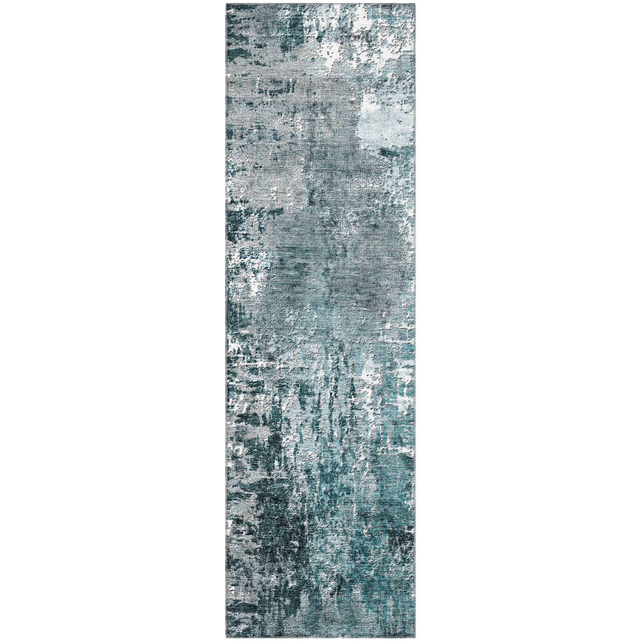 Queenstown Machine Washable Transitional Teal Rug 2'3" x 7'6" #shape_Runner
