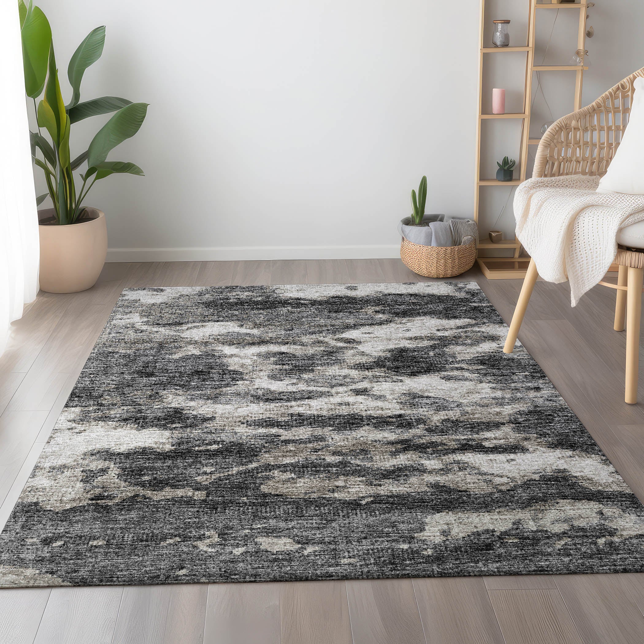 Florence Machine Washable Transitional Black Rug 2'6" x 3'10" #shape_Rectangle