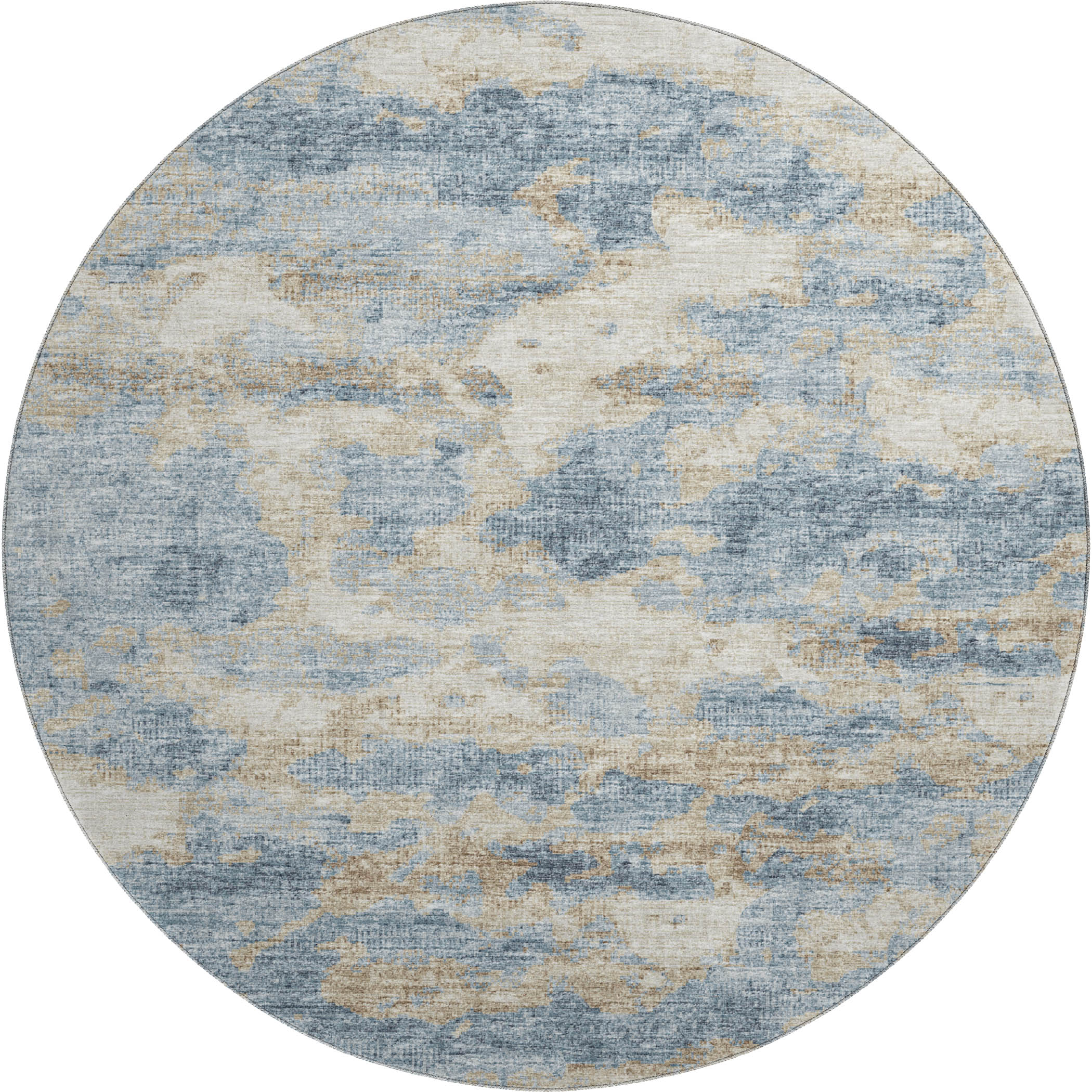 Florence Machine Washable Transitional Blue Rug 8' x 8' #shape_Round