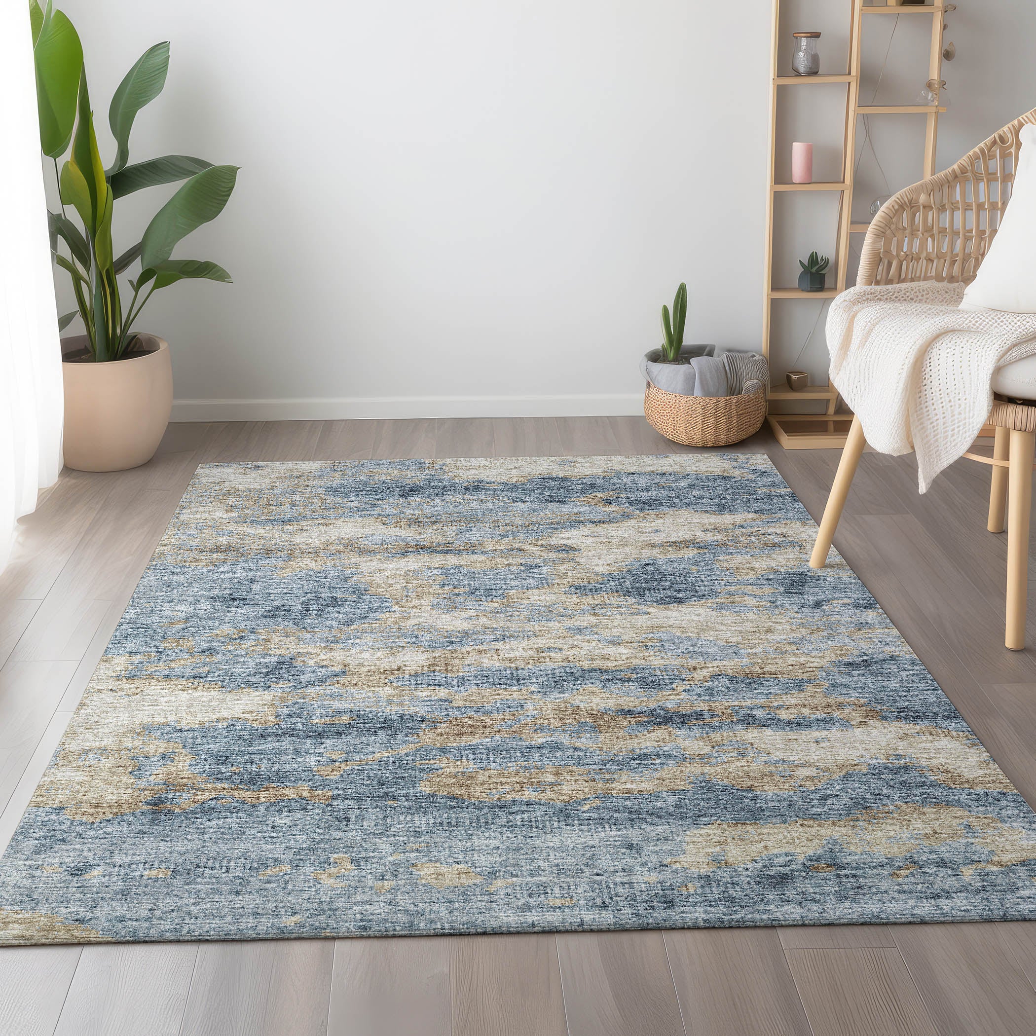 Florence Machine Washable Transitional Blue Rug 2'6" x 3'10" #shape_Rectangle