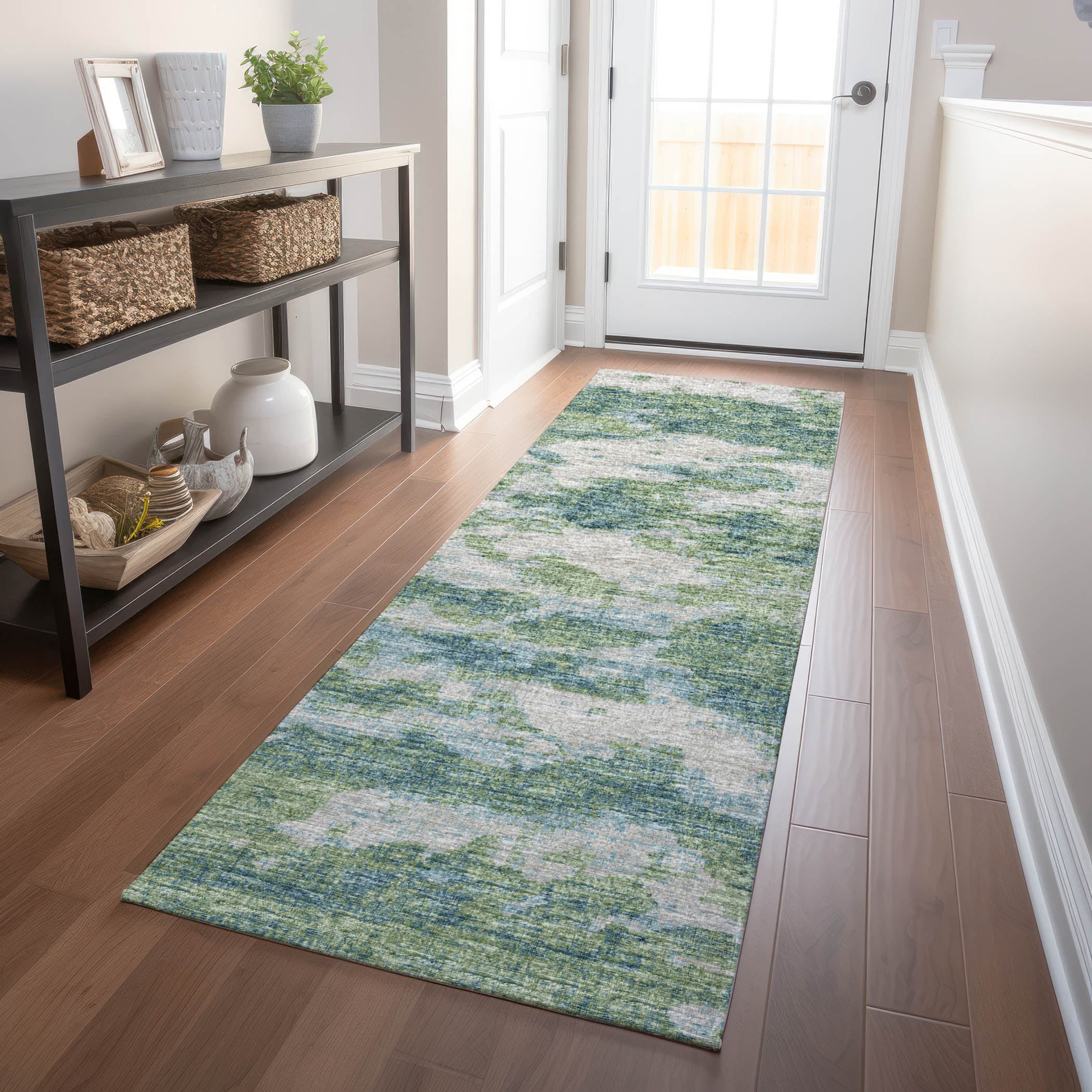 Florence Machine Washable Transitional Green Rug 2'3" x 7'6" #shape_Runner