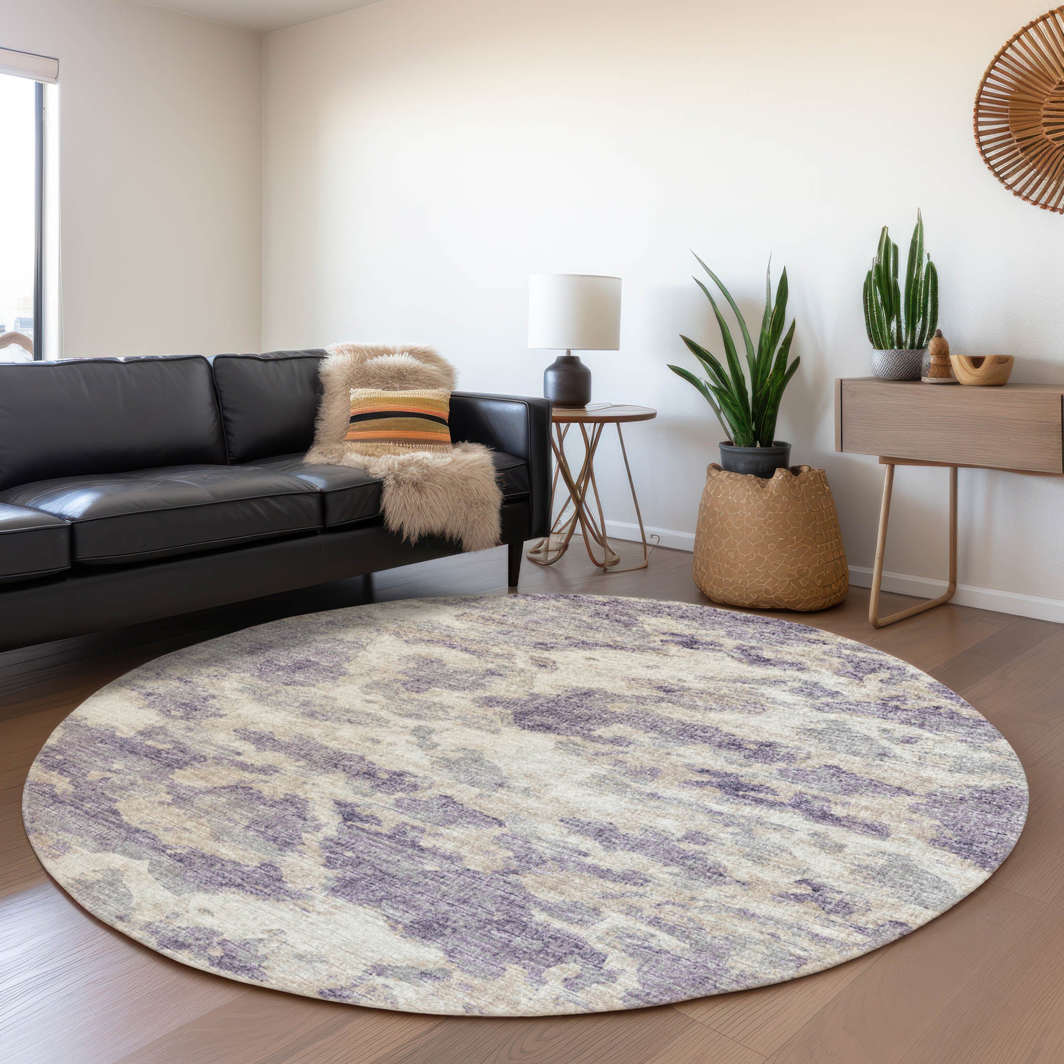 Florence Machine Washable Transitional Purple Rug 8' x 8' #shape_Round